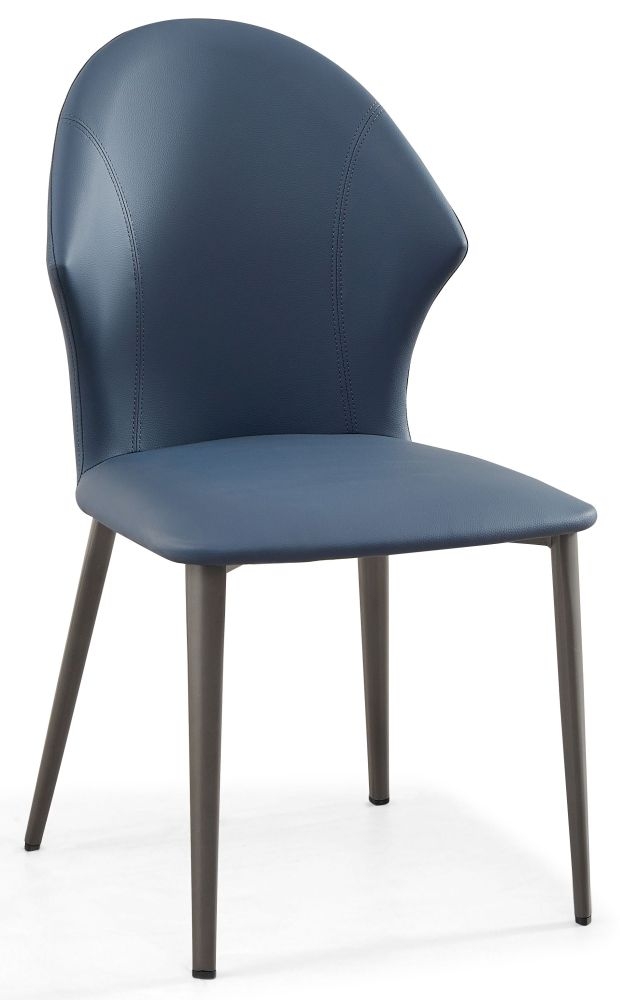 Elaine Blue Dining Chair - Faux Leather with Black Legs