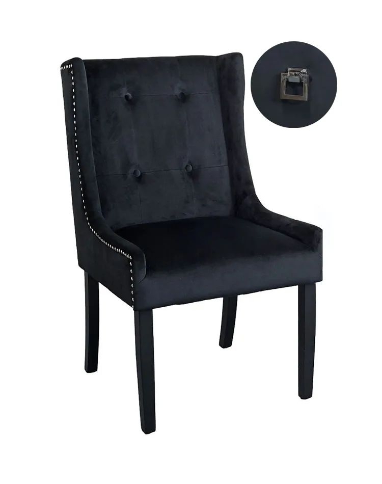 Kimi Square Knocker Back Black Dining Chair, Tufted Velvet Fabric Upholstered with Black Wooden Legs