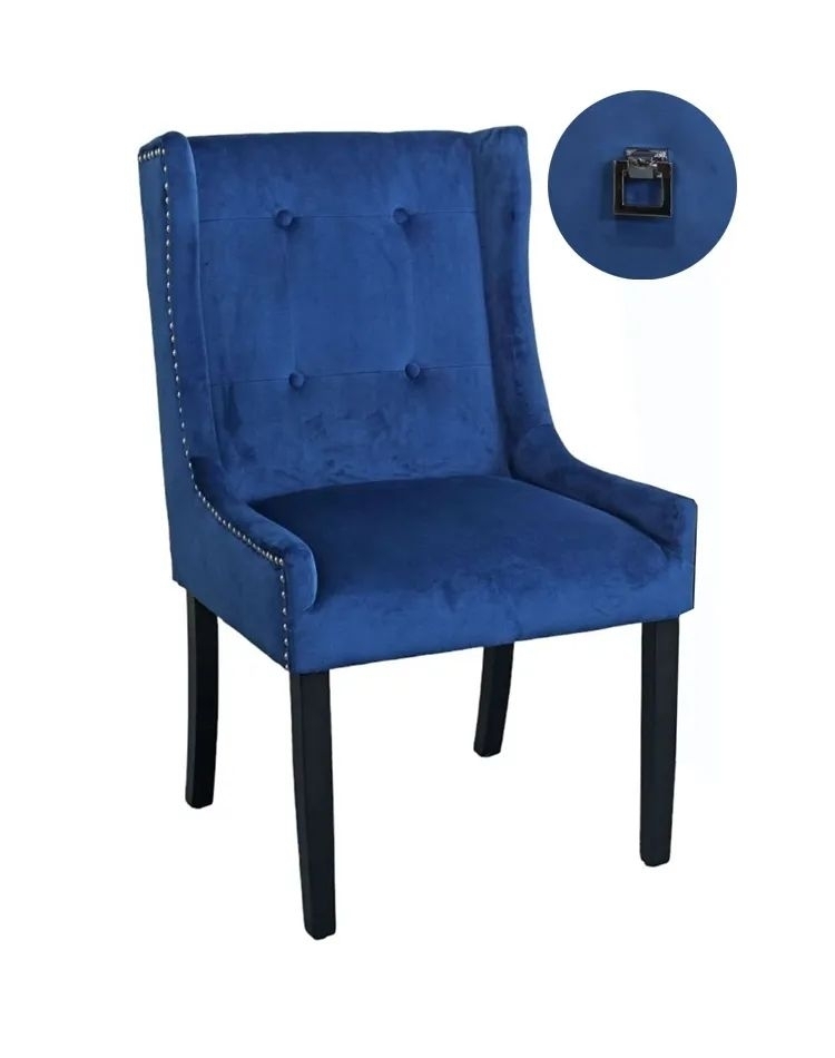 Kimi Square Knocker Back Blue Dining Chair, Tufted Velvet Fabric Upholstered with Black Wooden Legs