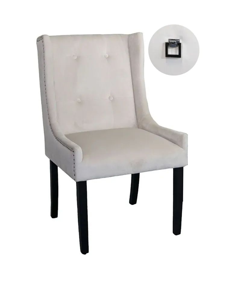 Kimi Square Knocker Back Champagne Dining Chair, Tufted Velvet Fabric Upholstered with Black Wooden Legs
