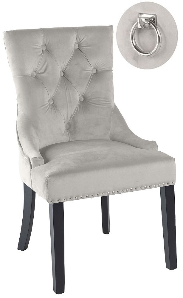 Knocker Back Champagne Dining Chair, Tufted Velvet Fabric Upholstered with Black Wooden Legs