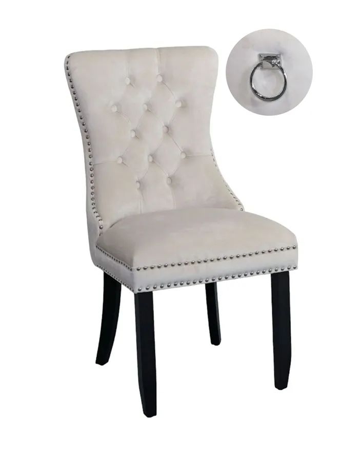 Rivington Knocker Back Champagne Dining Chair, Tufted Velvet Fabric Upholstered with Black Wooden Legs