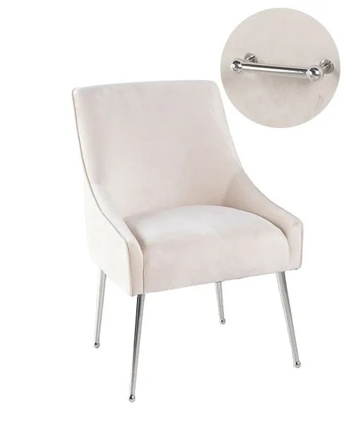 Giovanni Champagne Dining Chair, Velvet Fabric Upholstered with Back Handle and Chrome Legs