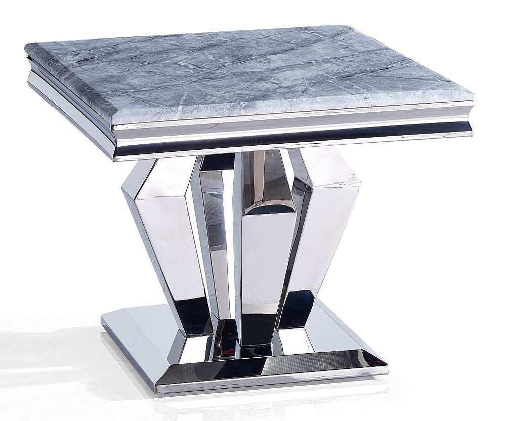 Lisbon Grey Marble and Chrome Square Lamp Table