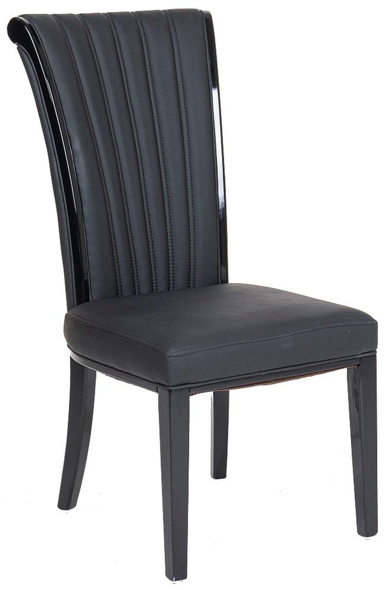Cadiz Black Dining Chair, Leather - Faux PU with Black Legs and High Gloss Side Trims