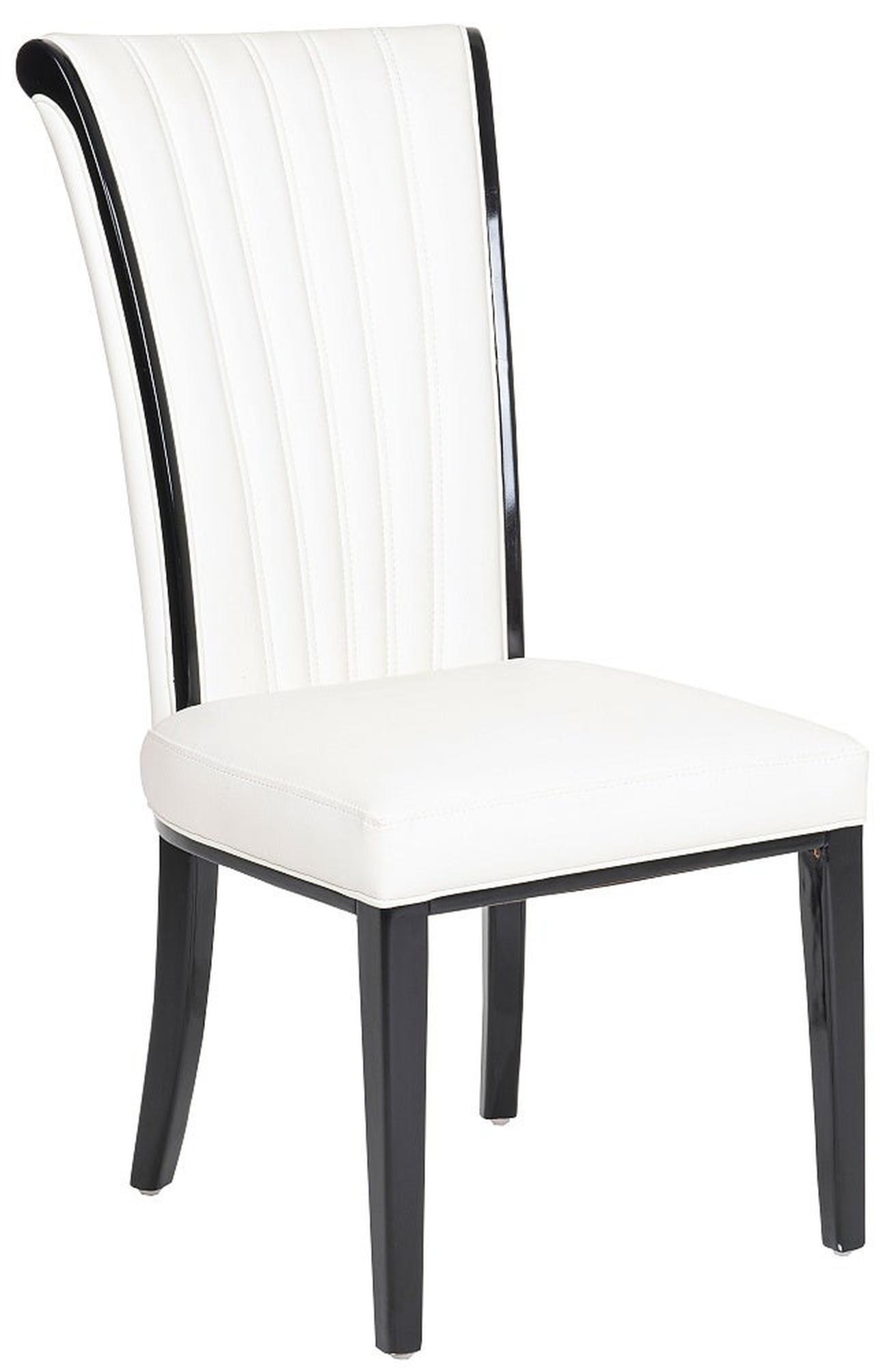Cadiz White Dining Chair, Leather - Faux PU with Black Legs and High Gloss Side Trims