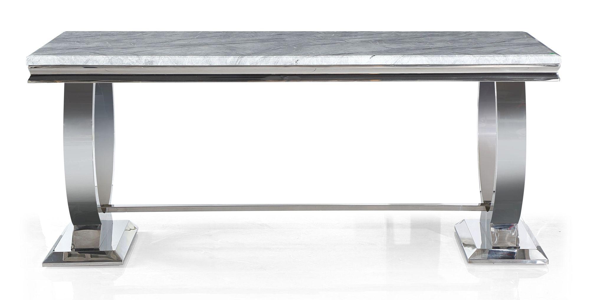 Glacier Marble Dining Table, Grey Rectangular Top with Ring Chrome Base - 8 Seater
