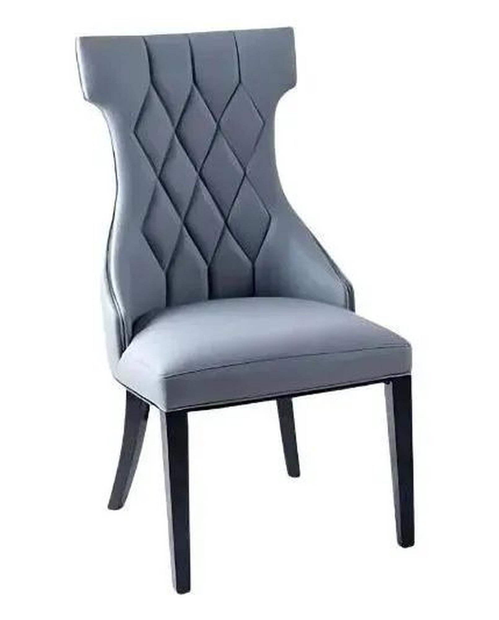 Mimi Grey Dining Chair, Leather - Faux PU with Black Wooden Legs