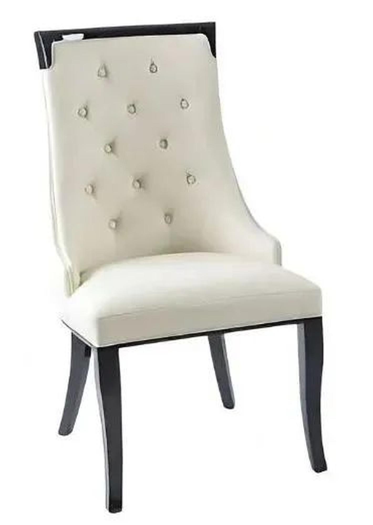 Carmela Cream Dining Chair, Leather - Faux PU Tufted Scoop Back with Black Wooden Legs