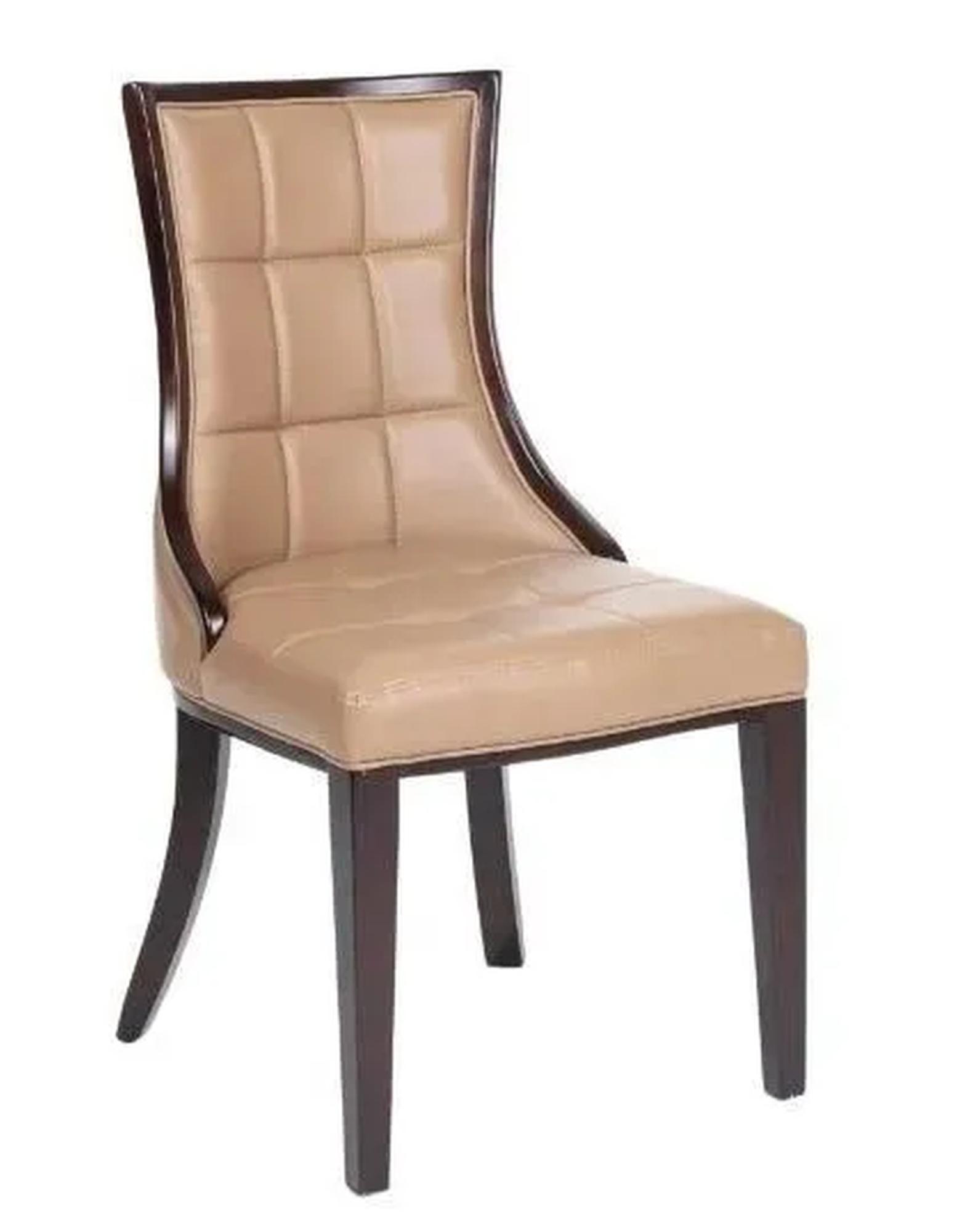 Paris Taupe Dining Chair, Leather - Faux PU with Brown Legs and High Gloss Side Trims