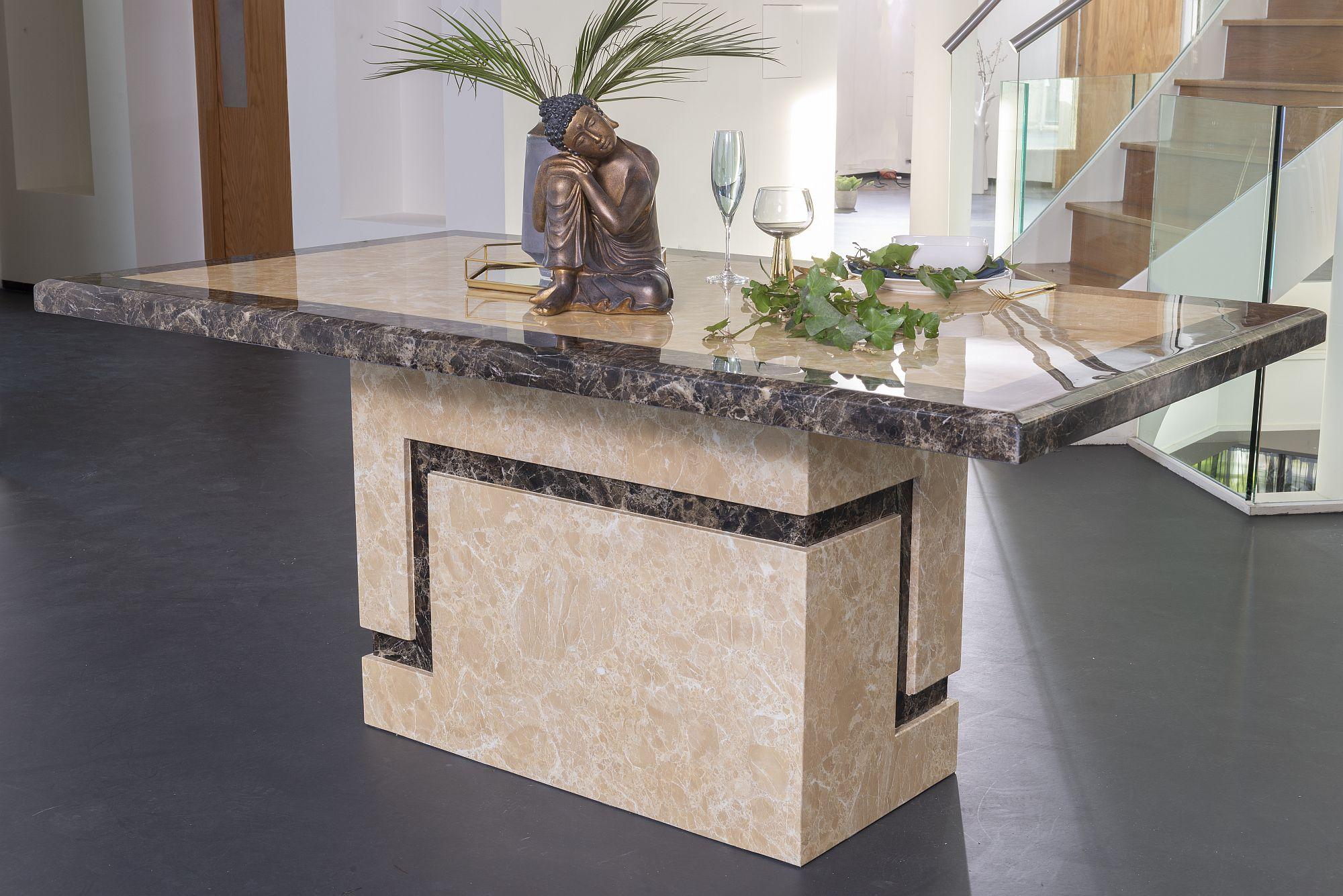 Venice Marble Dining Table, Cream Rectangular Top with Pedestal Base