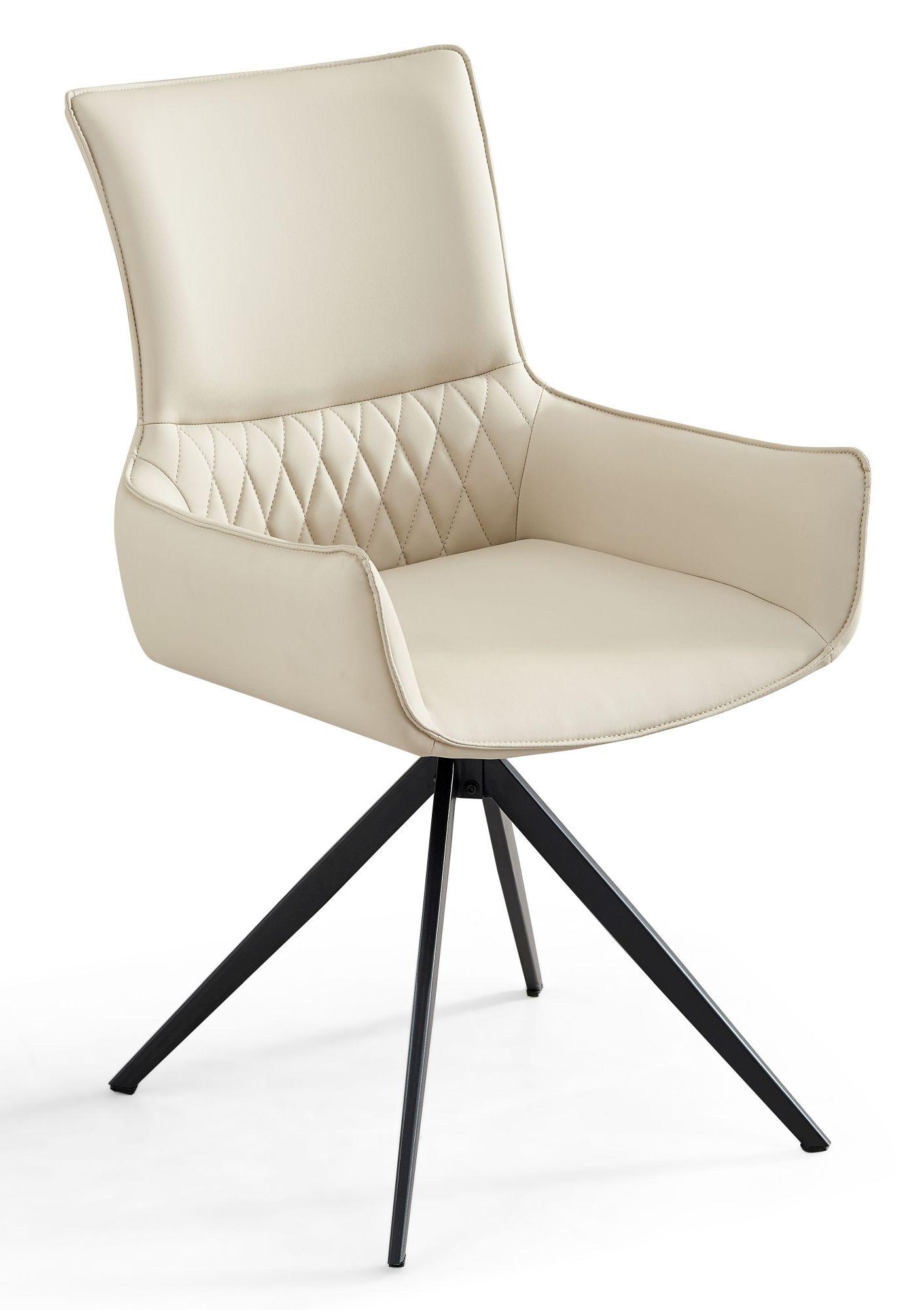Chicago Cream Faux Leather Swivel Dining Chair with Black Legs