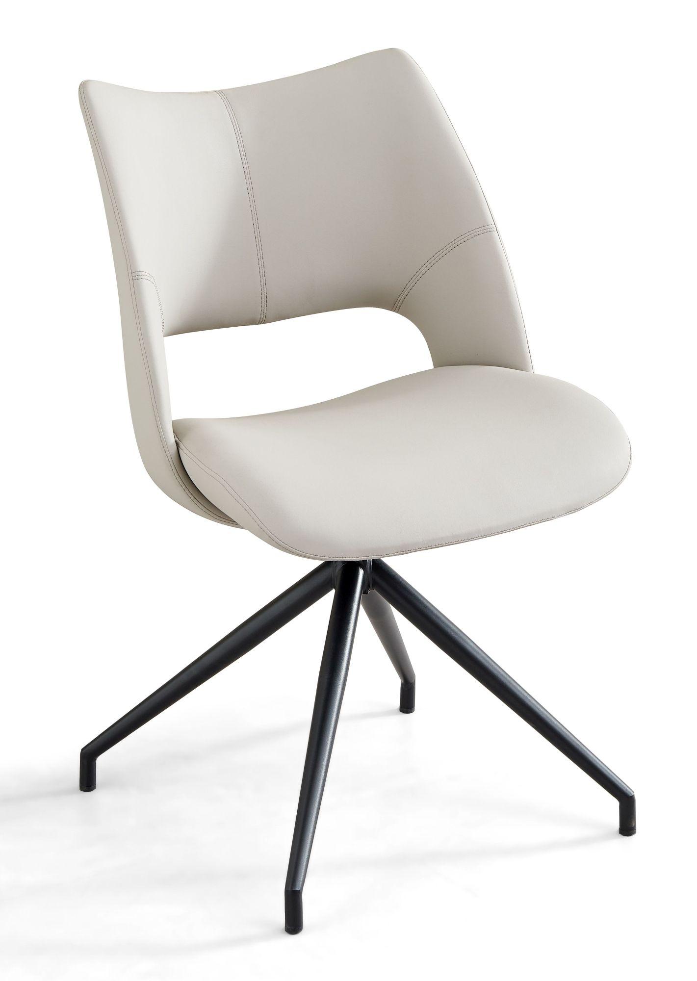 Lisbon Light Grey Faux Leather Swivel Dining Chair with Black Legs
