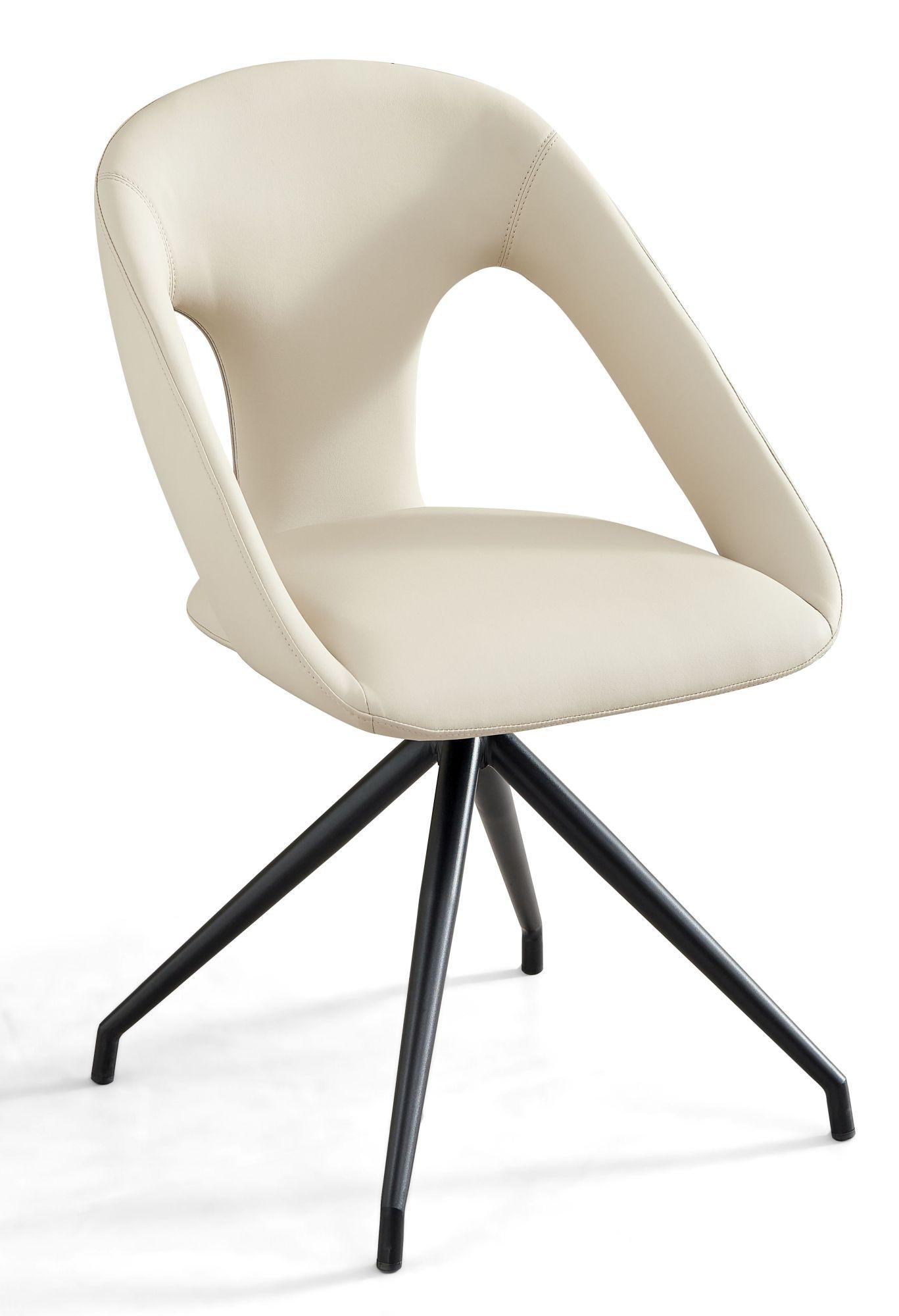 Marlow Cream Faux Leather Swivel Dining Chair with Black Legs