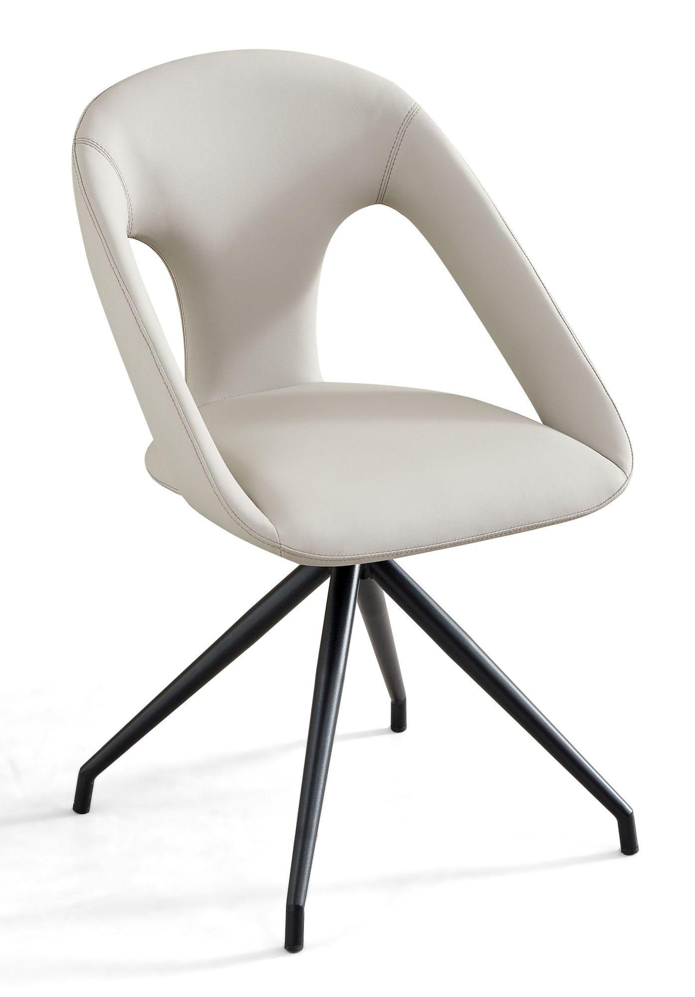 Marlow Light Grey Faux Leather Swivel Dining Chair with Black Legs