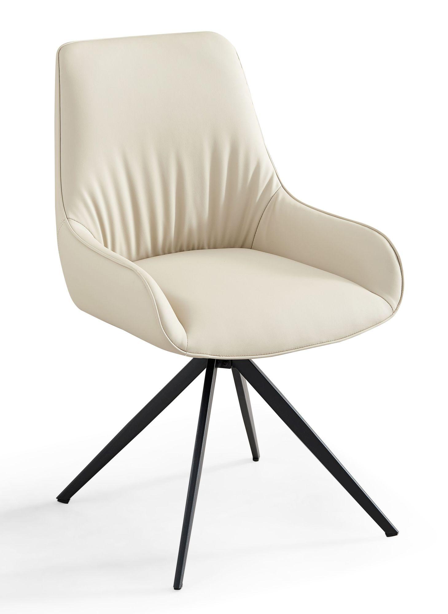 Monza Cream Faux Leather Swivel Dining Chair with Black Legs