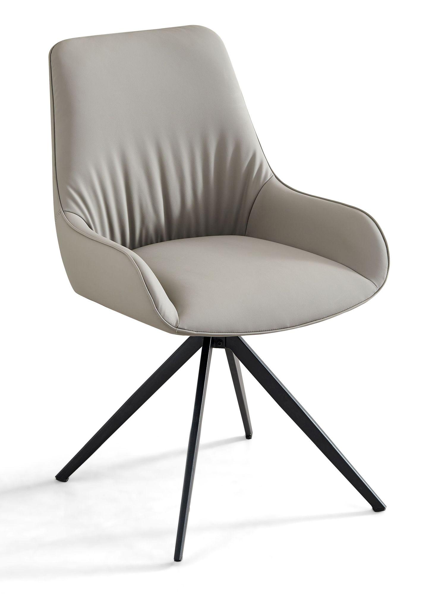 Monza Dark Grey Faux Leather Swivel Dining Chair with Black Legs