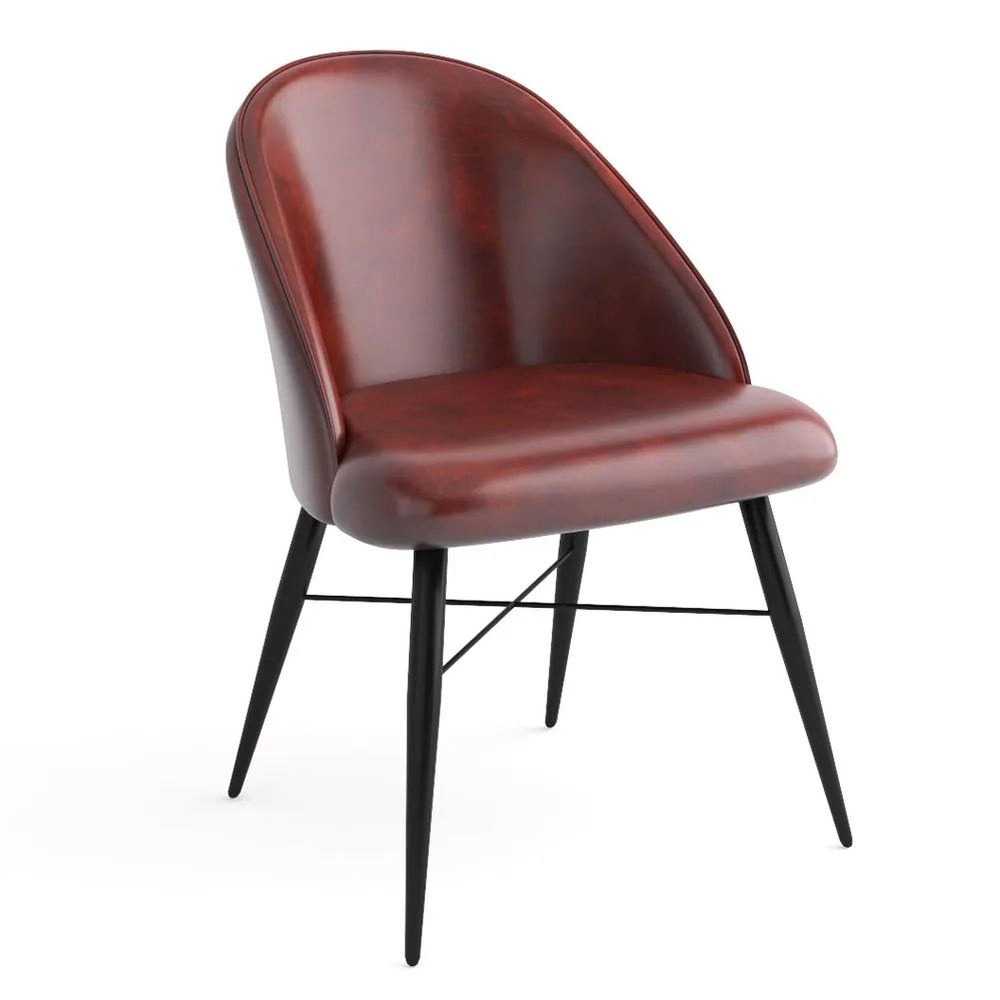 Bobby Chestnut Real Leather Dining Chair with Black Legs (Sold in Pairs)