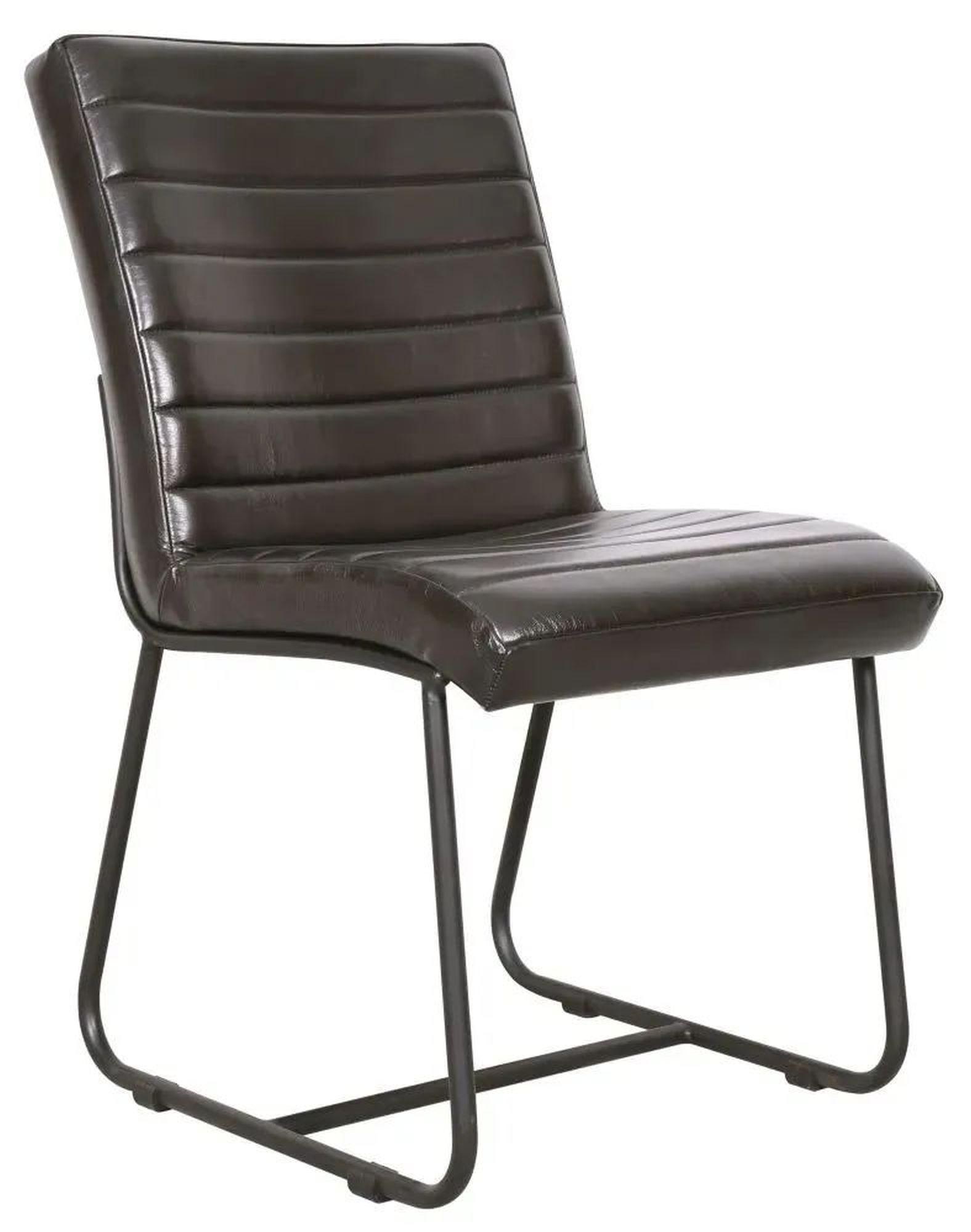 Cooper Black Dining Side Chair, Genuine Real Buffalo Leather