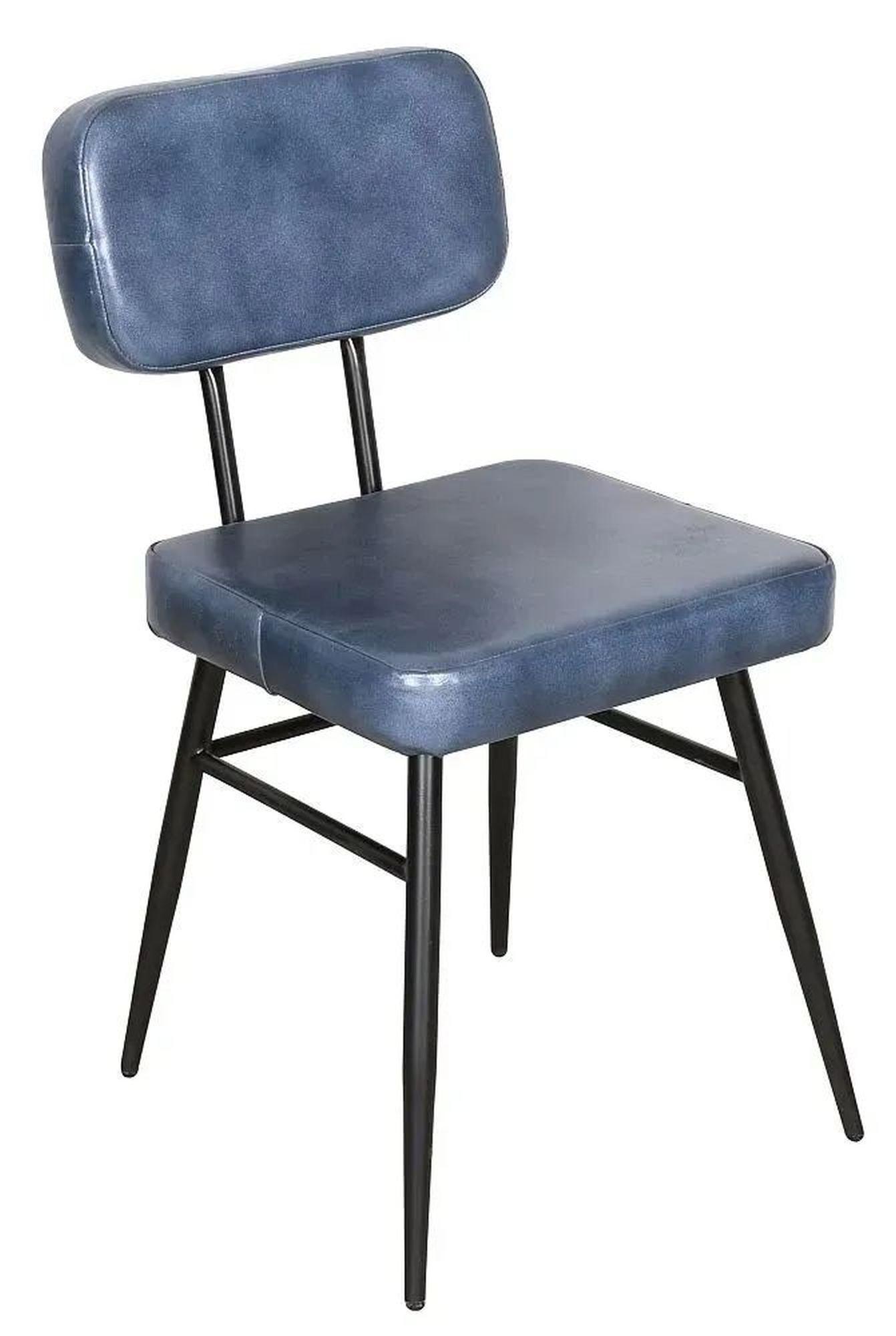 Louise Blue Dining Chair, Genuine Leather with Metal Legs (Sold in Pairs)