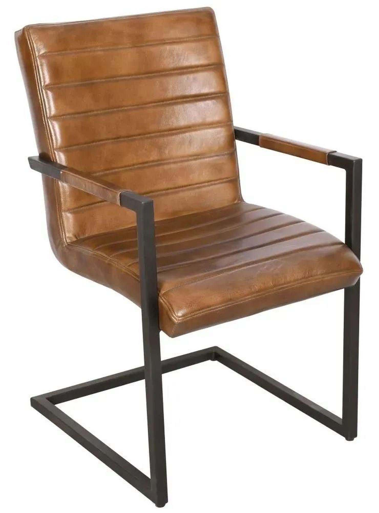 Quinn Vintage Brown Dining Chair with Arms, Genuine Real Buffalo Leather Carver