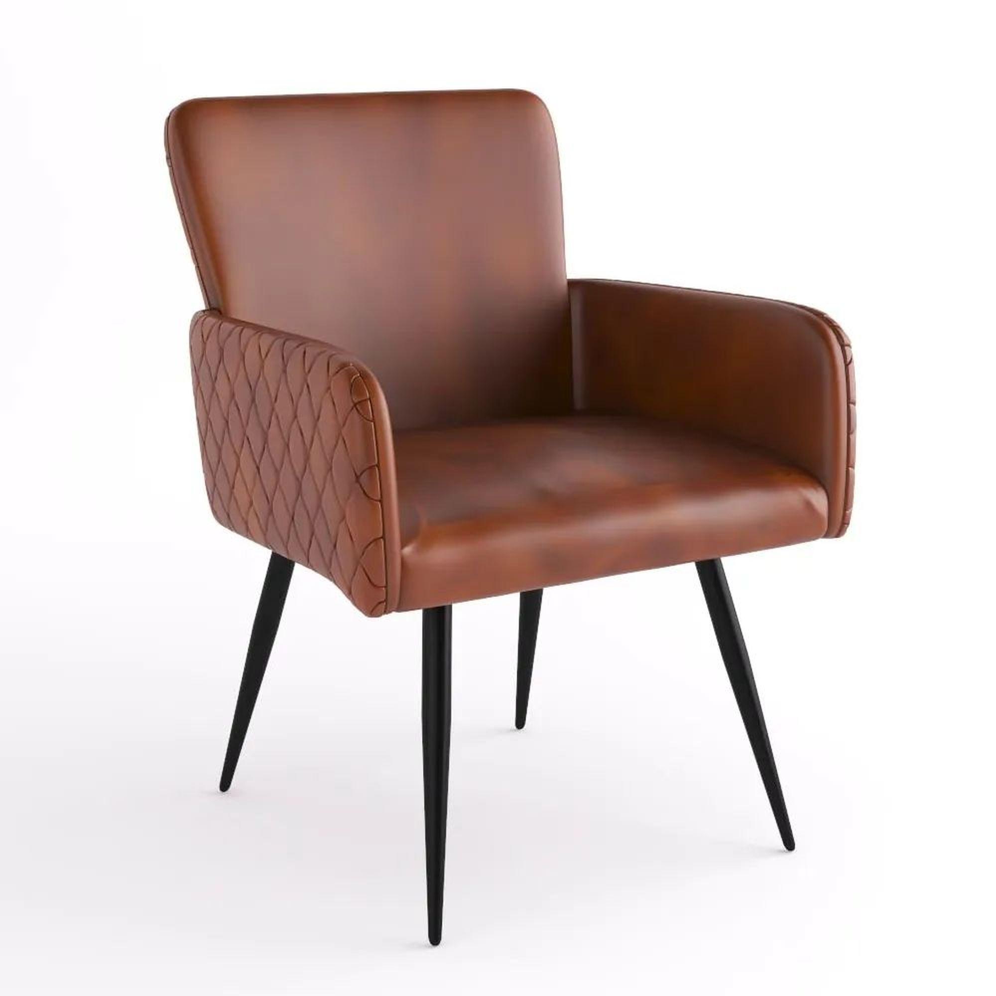 Stanton Brown Dining Armchair, Genuine Leather with Metal Legs (Sold in Pairs)
