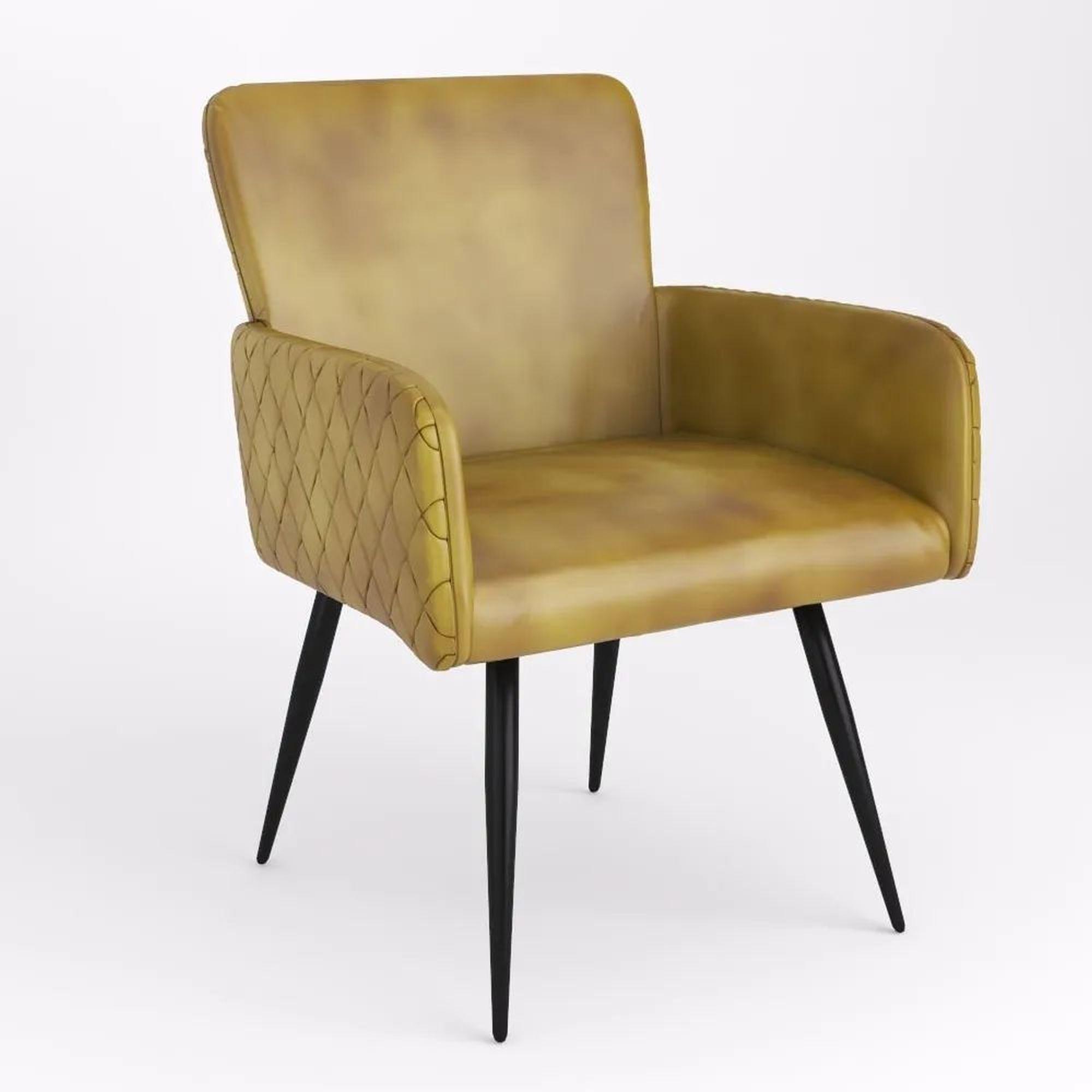 Stanton Mustard Dining Armchair, Genuine Leather with Metal Legs (Sold in Pairs)