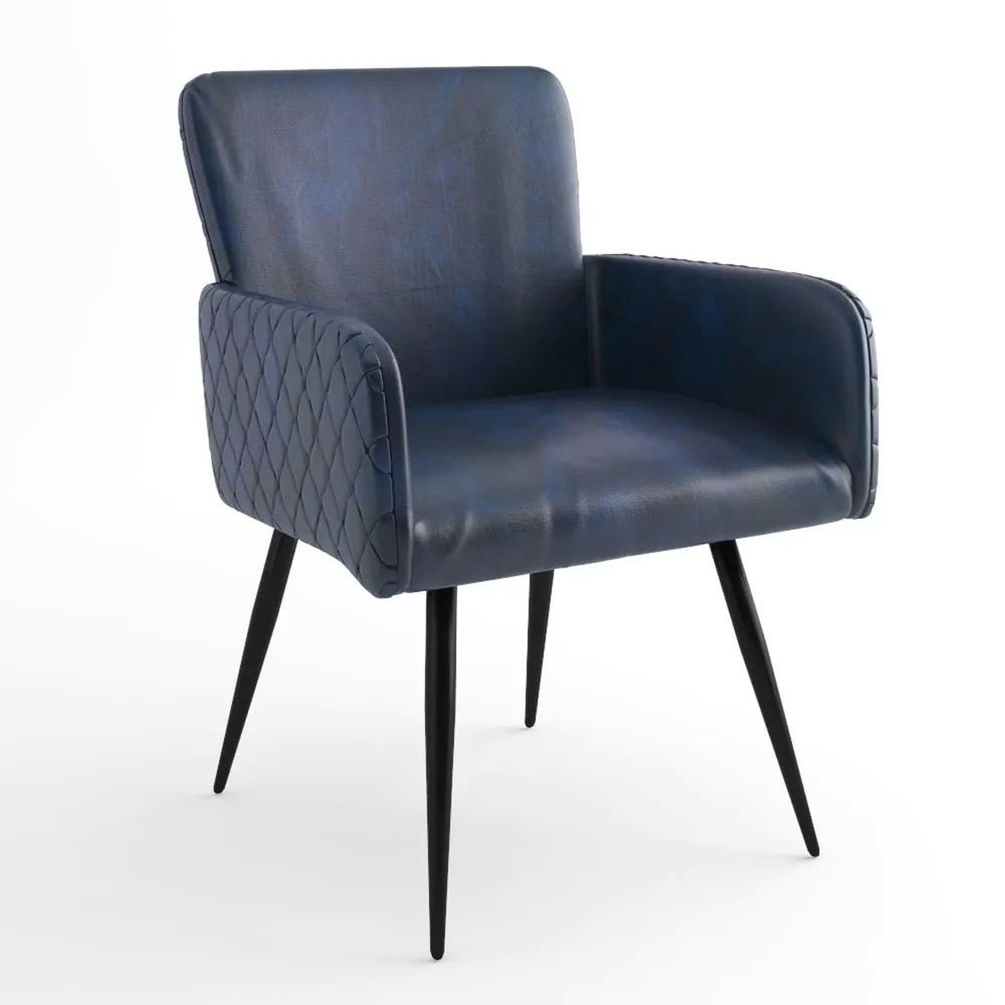Stanton Navy Blue Dining Armchair, Genuine Leather with Metal Legs (Sold in Pairs)