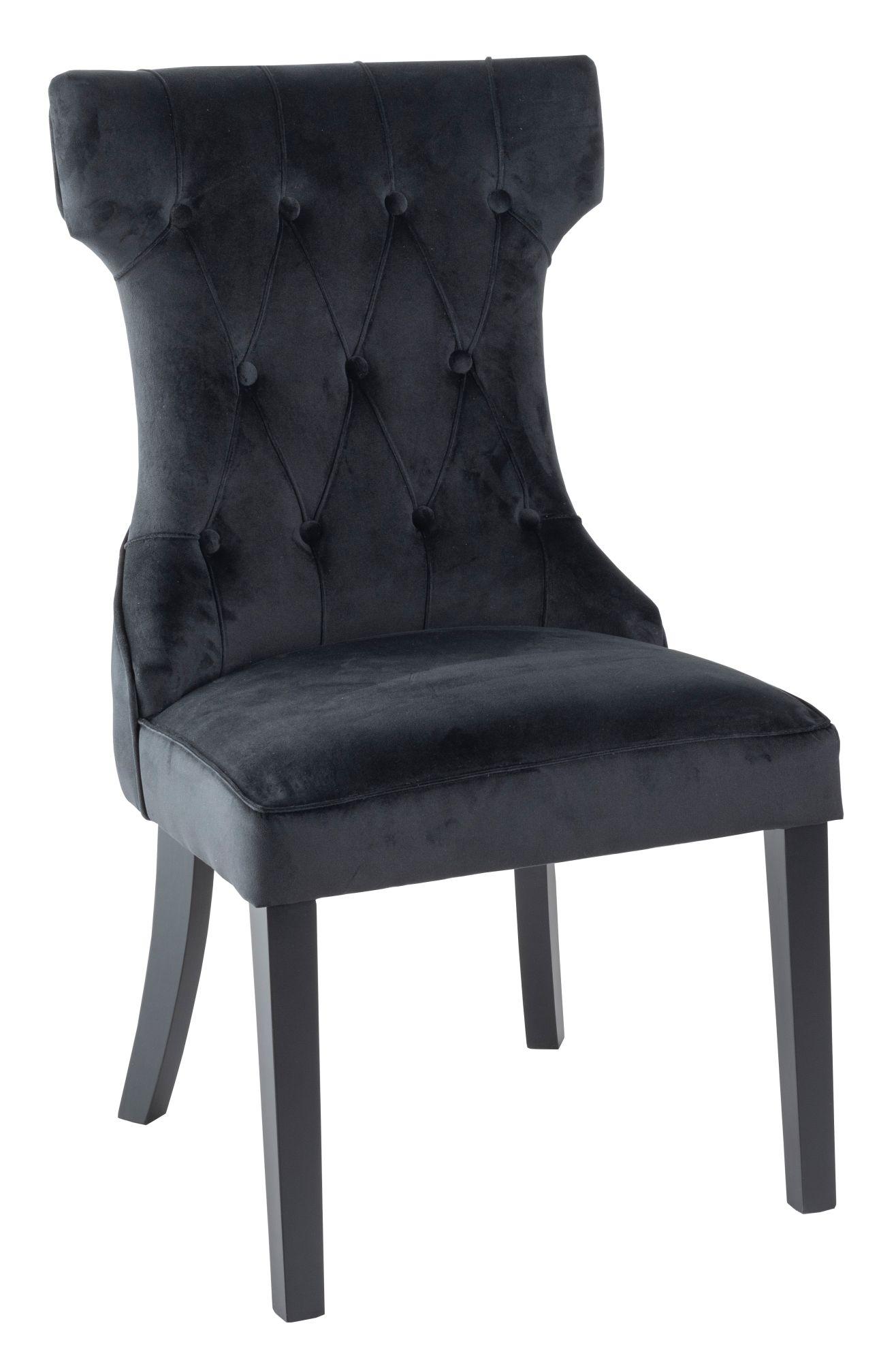 Courtney Black Dining Chair, Tufted Velvet Fabric Upholstered with Black Wooden Legs