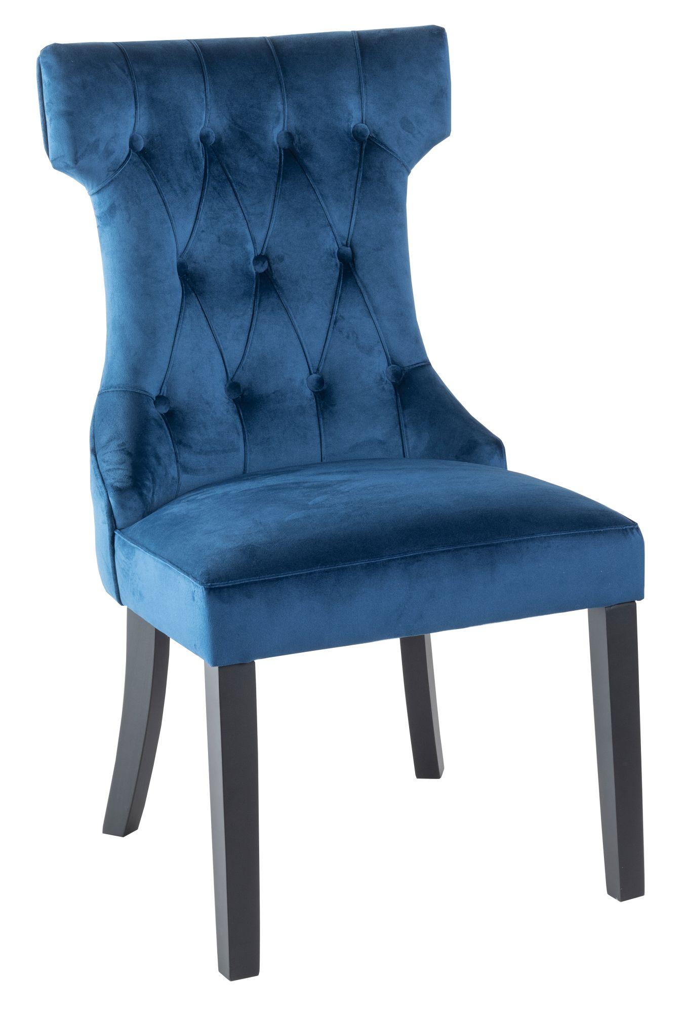 Courtney Blue Dining Chair, Tufted Velvet Fabric Upholstered with Black Wooden Legs