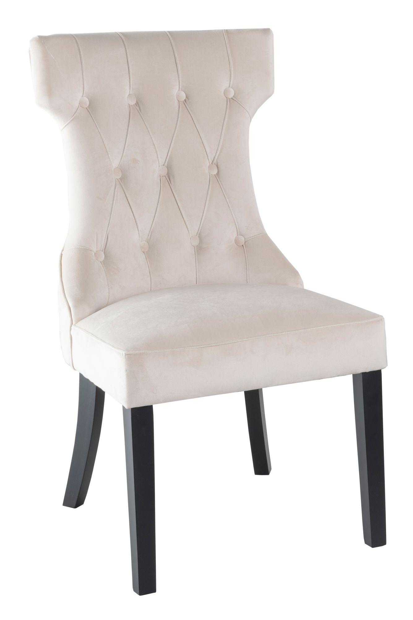 Courtney Champagne Dining Chair, Tufted Velvet Fabric Upholstered with Black Wooden Legs