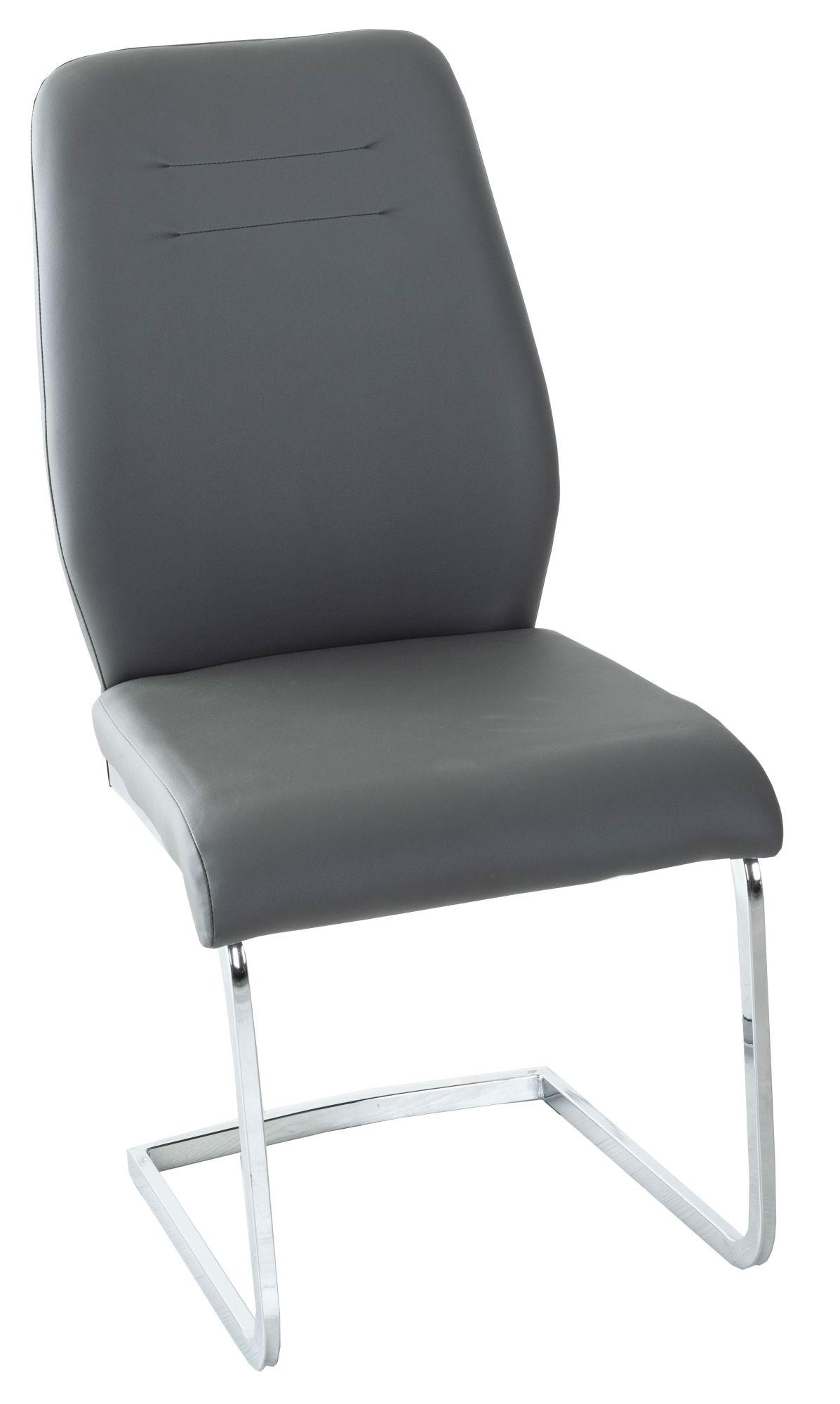 Oslo Dark Grey Leather Dining Chair with Brushed Stainless Steel Cantiliver Base