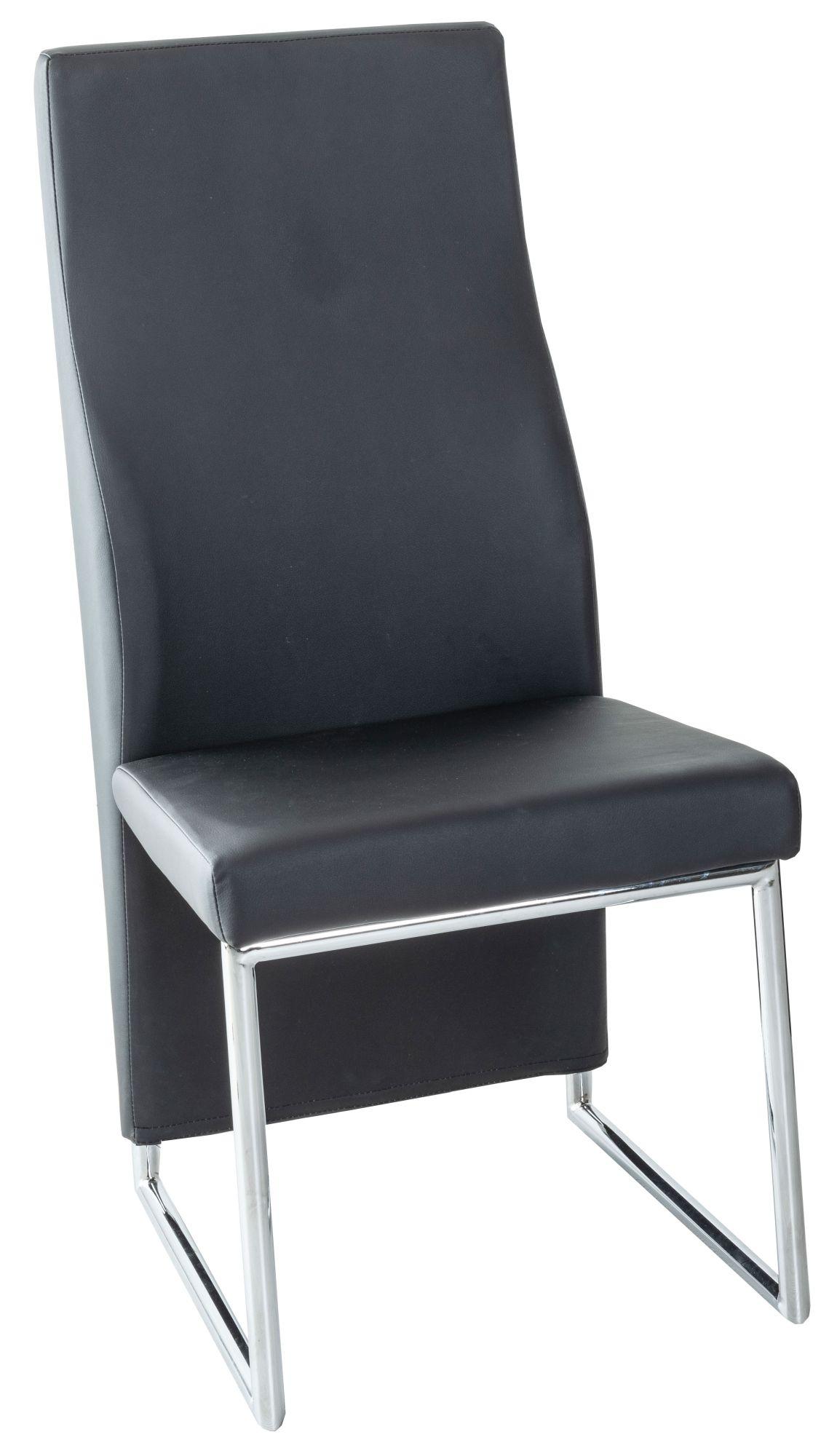 Perth Black Dining Chair, Leather - Faux PU with High Back and Stainless Steel Chrome Base