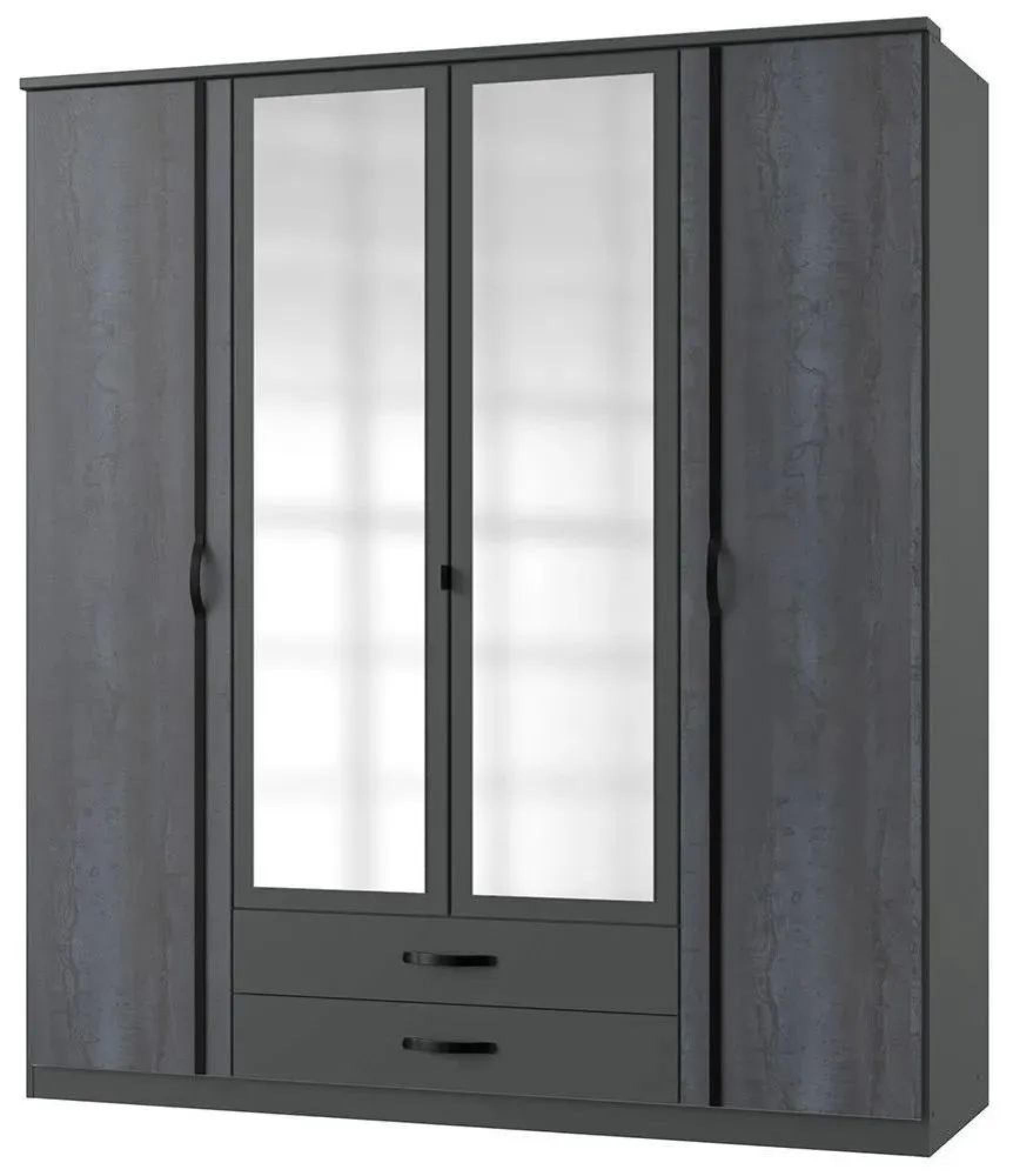 IN STOCK Duo2 4 Door Combi Wardrobe, German Made Graphite Mirrored Front Four Door Wardrobe