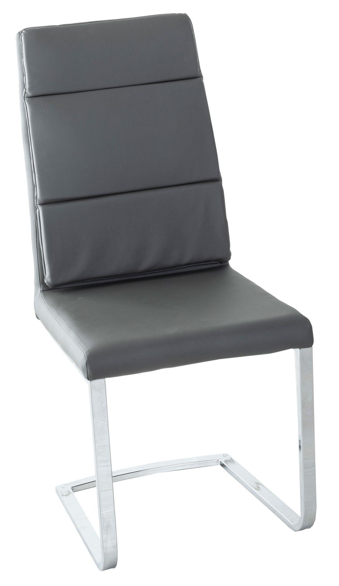 Arabella Dark Grey Dining Chair, Leather - Faux PU with Stainless Steel Chrome Cantiliver Base