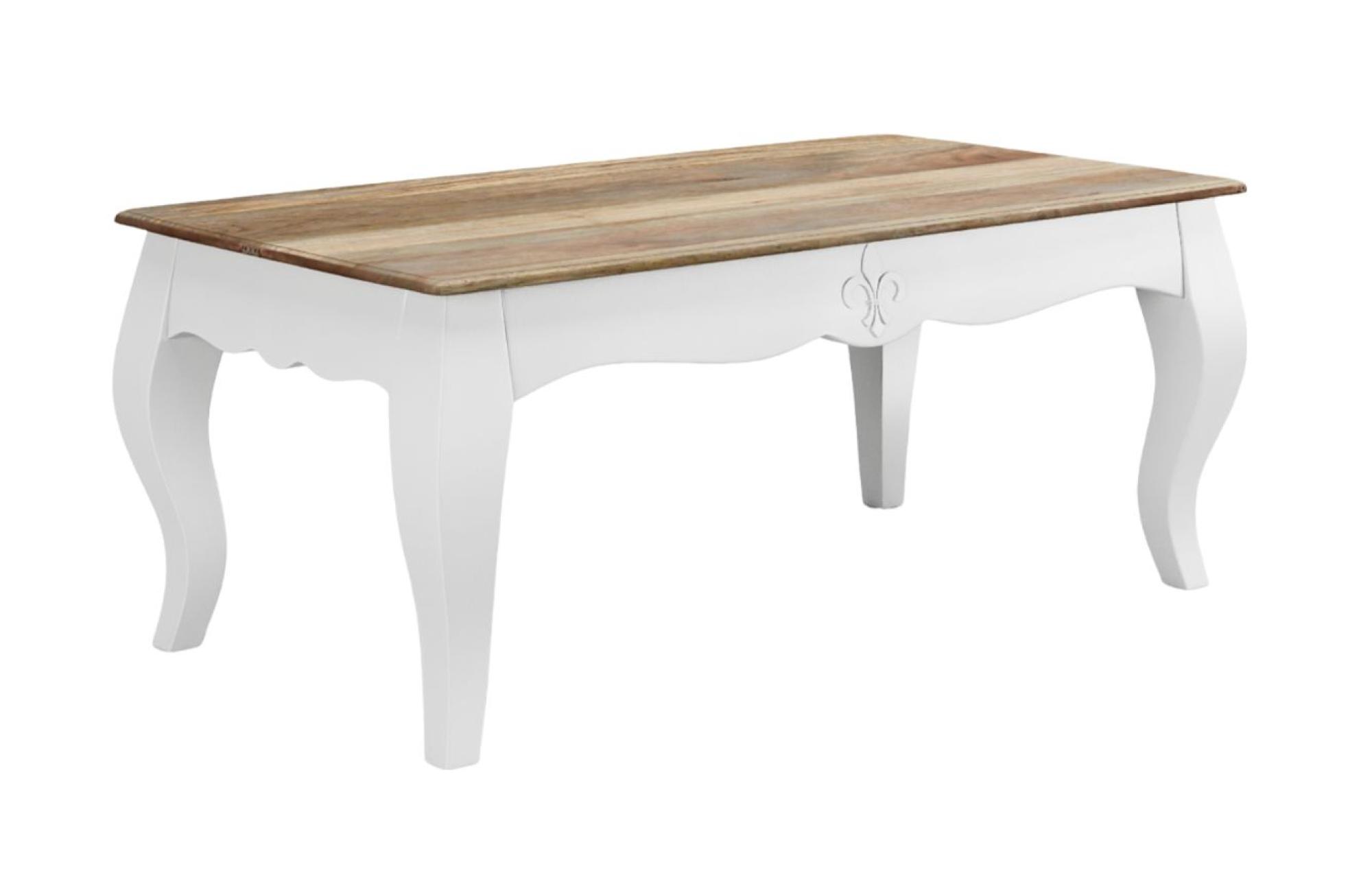 Fleur French Style White Shabby Chic Coffee Table - Made in Solid Mango Wood