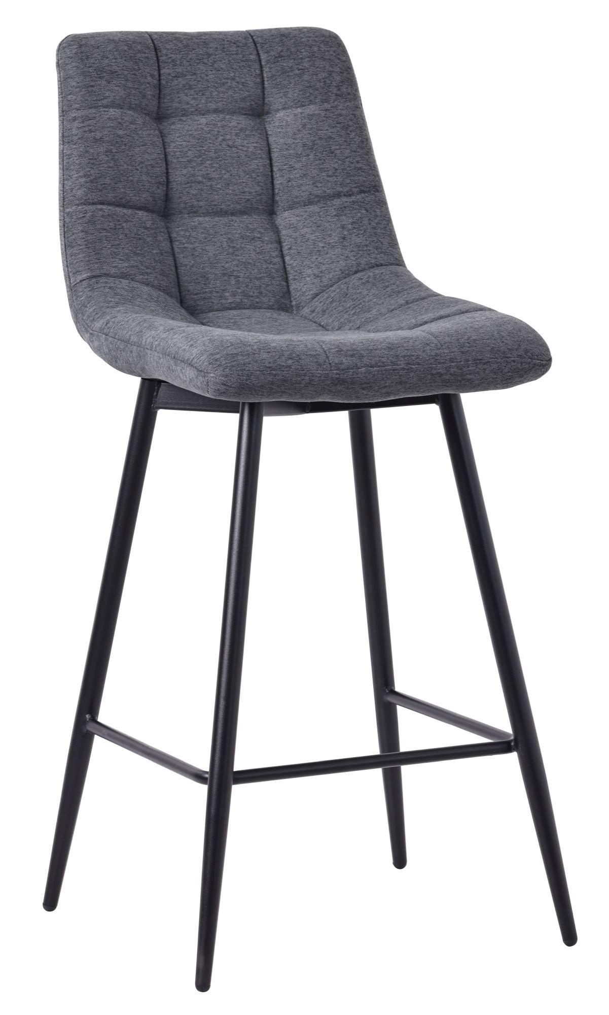 2 x Corona Light Grey Velvet Fabric High Back Barstool with Black Metal Legs