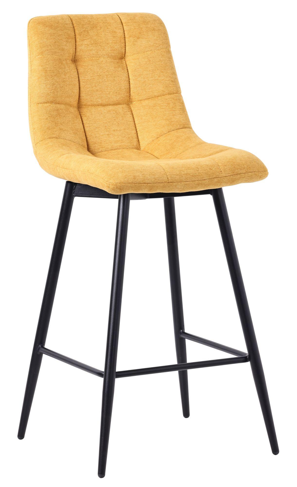 2 x Corona Yellow Velvet Fabric High Back Barstool with Black Metal Legs