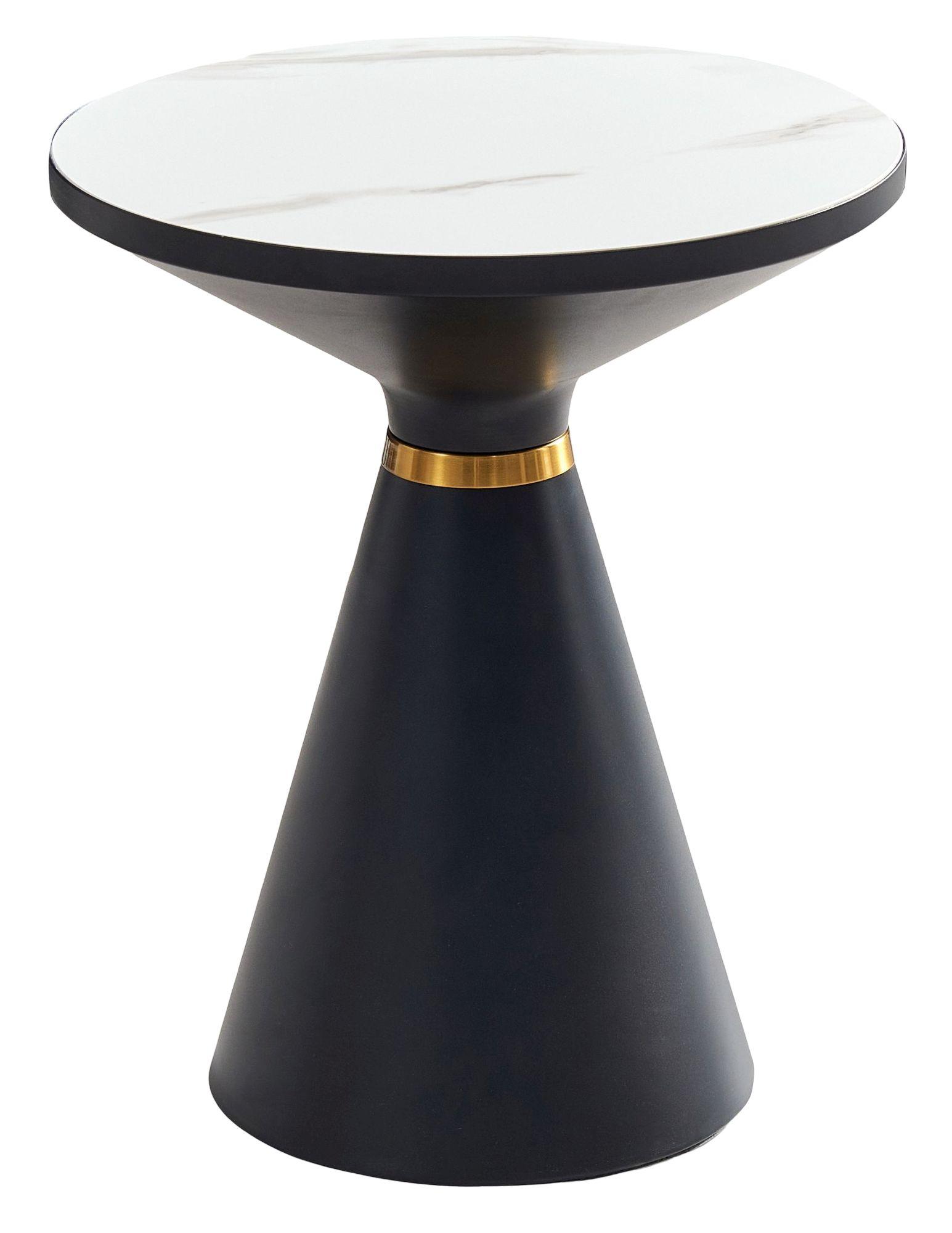 Funnel White Ceramic Round Side Table with Dark Grey Base and Gold Trim