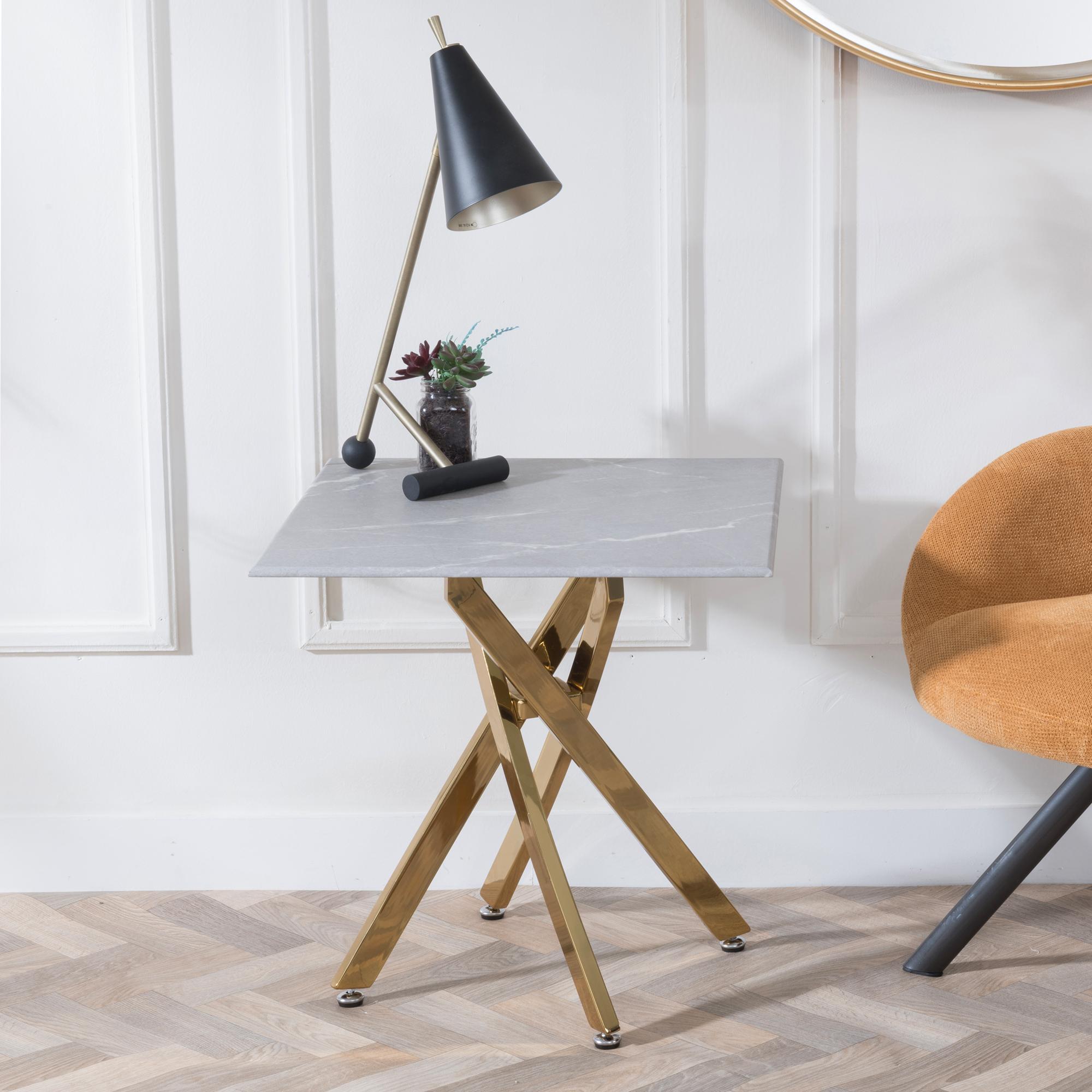 Clearance - Chopstick Grey Glass Square Side Table with Gold Metal Legs