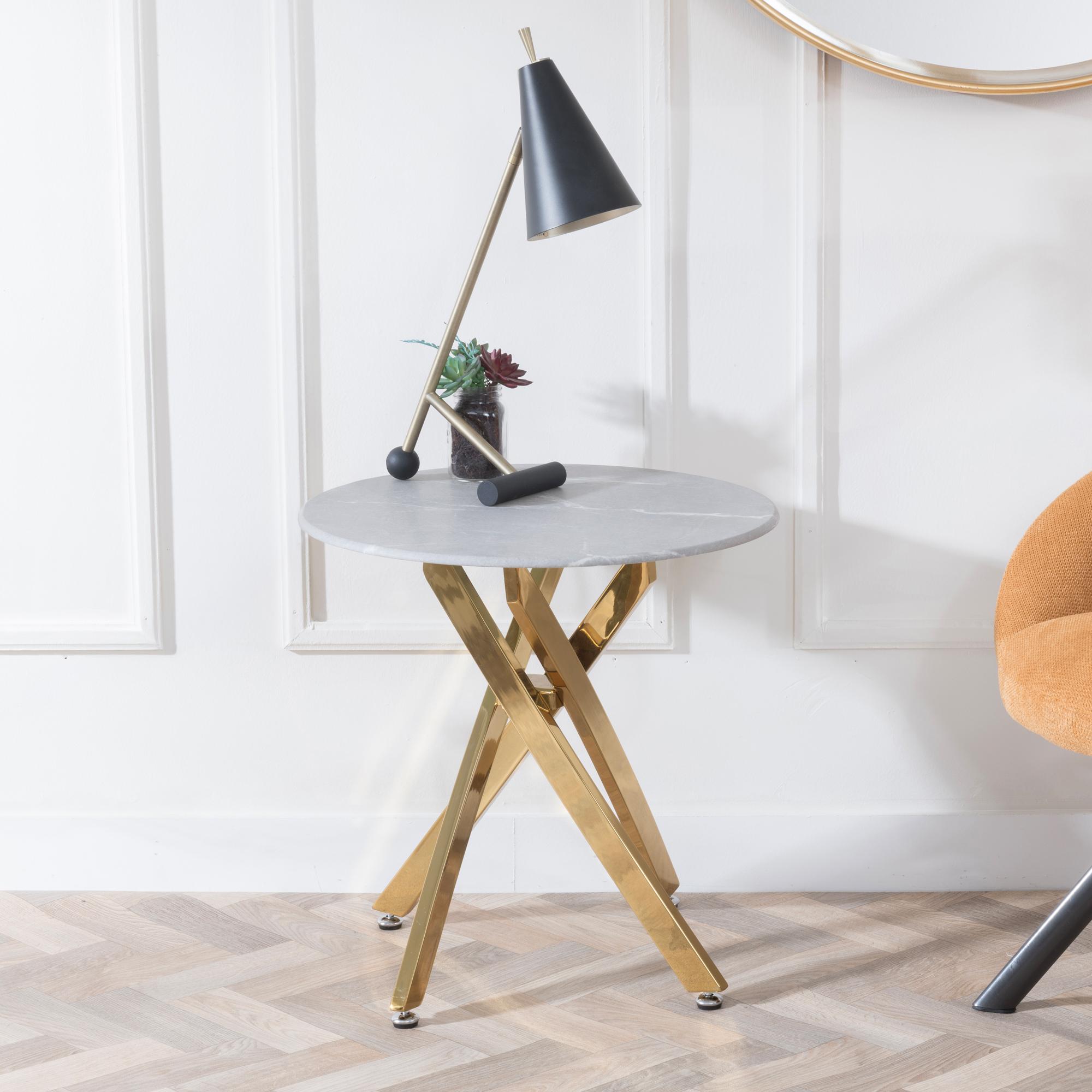 Clearance - Chopstick Grey Glass Round Side Table with Gold Metal Legs