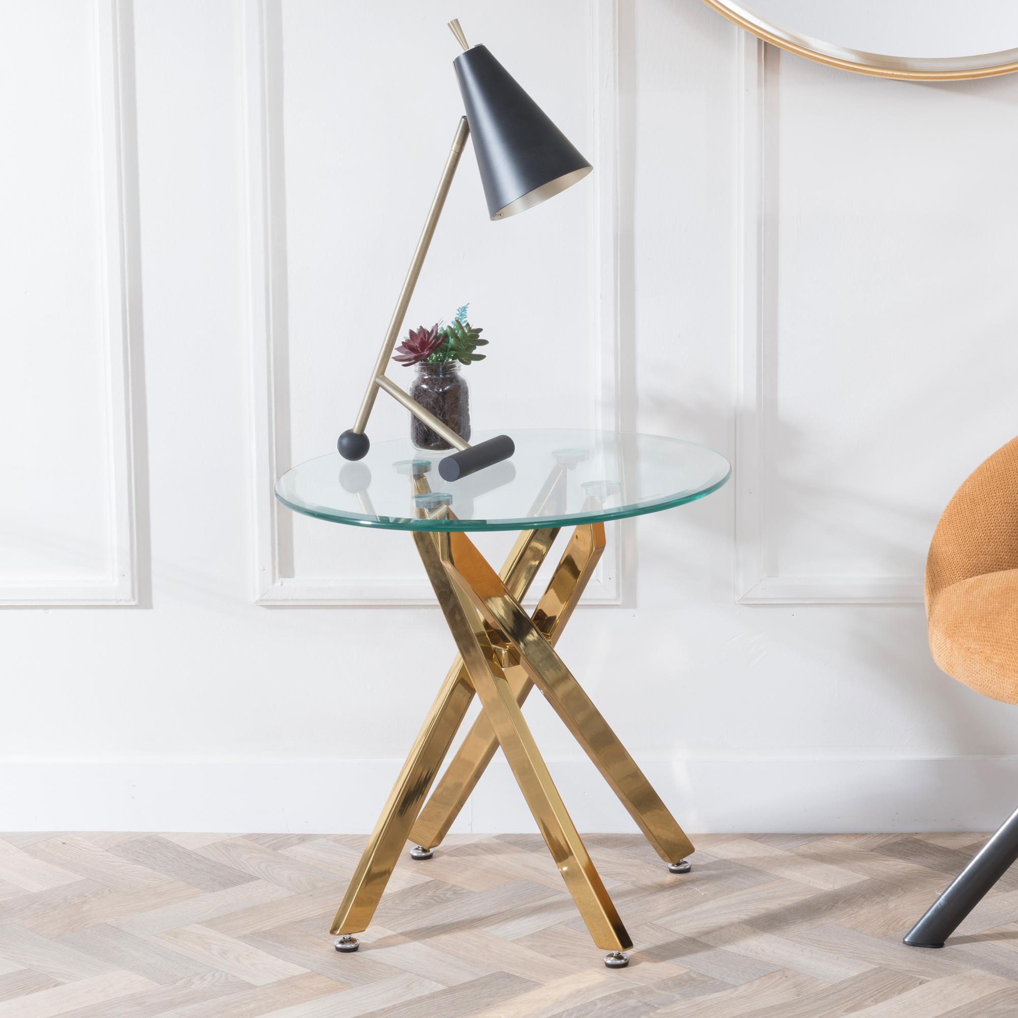 Clearance - Chopstick Clear Glass Round Side Table with Gold Metal Legs