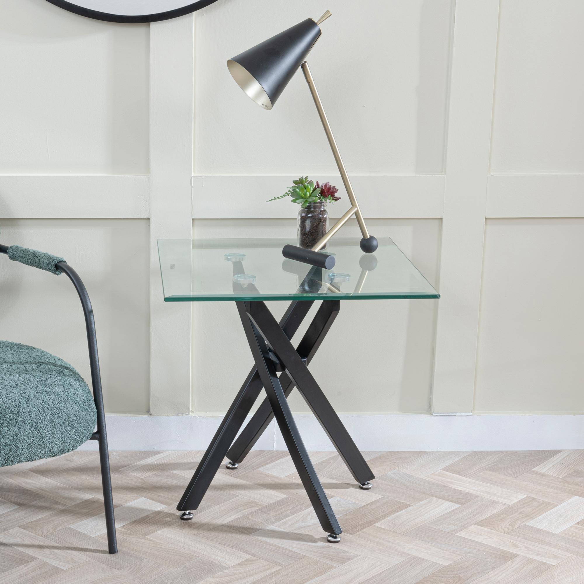 Clearance - Chopstick Clear Glass Square Side Table with Black Metal Legs
