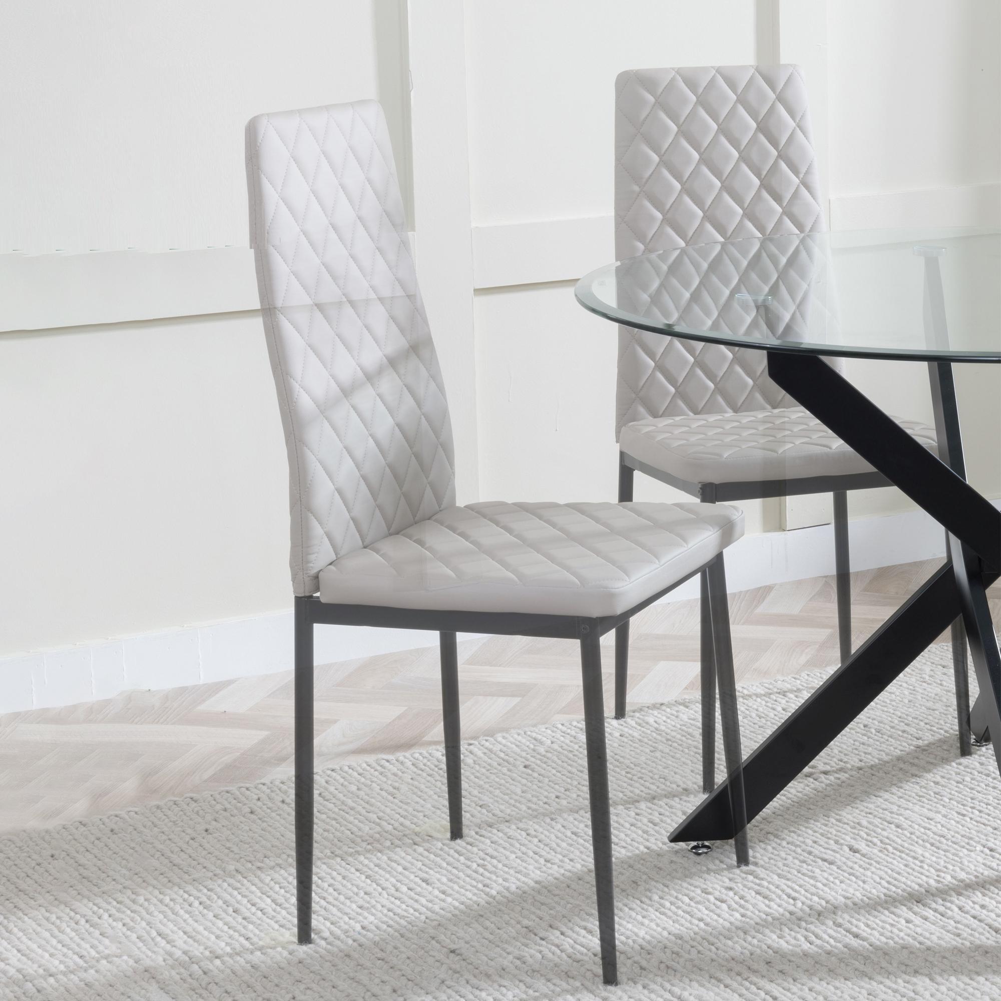 Set of 2 Metro Dining Chairs in Beige Colour Leather and Black Metal Legs