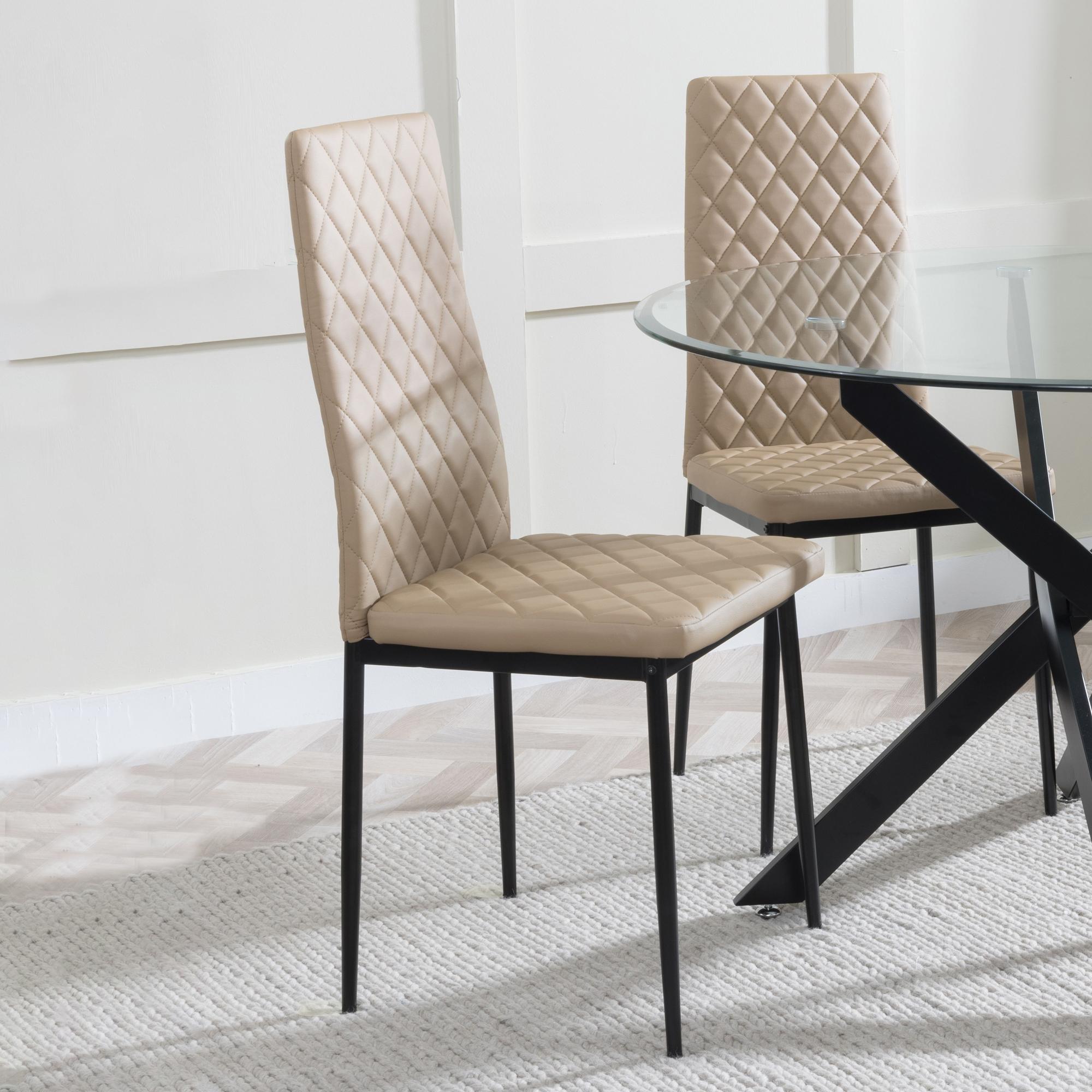 Set of 2 Metro Dining Chairs in Cappuccino Colour Leather and Black Metal Legs