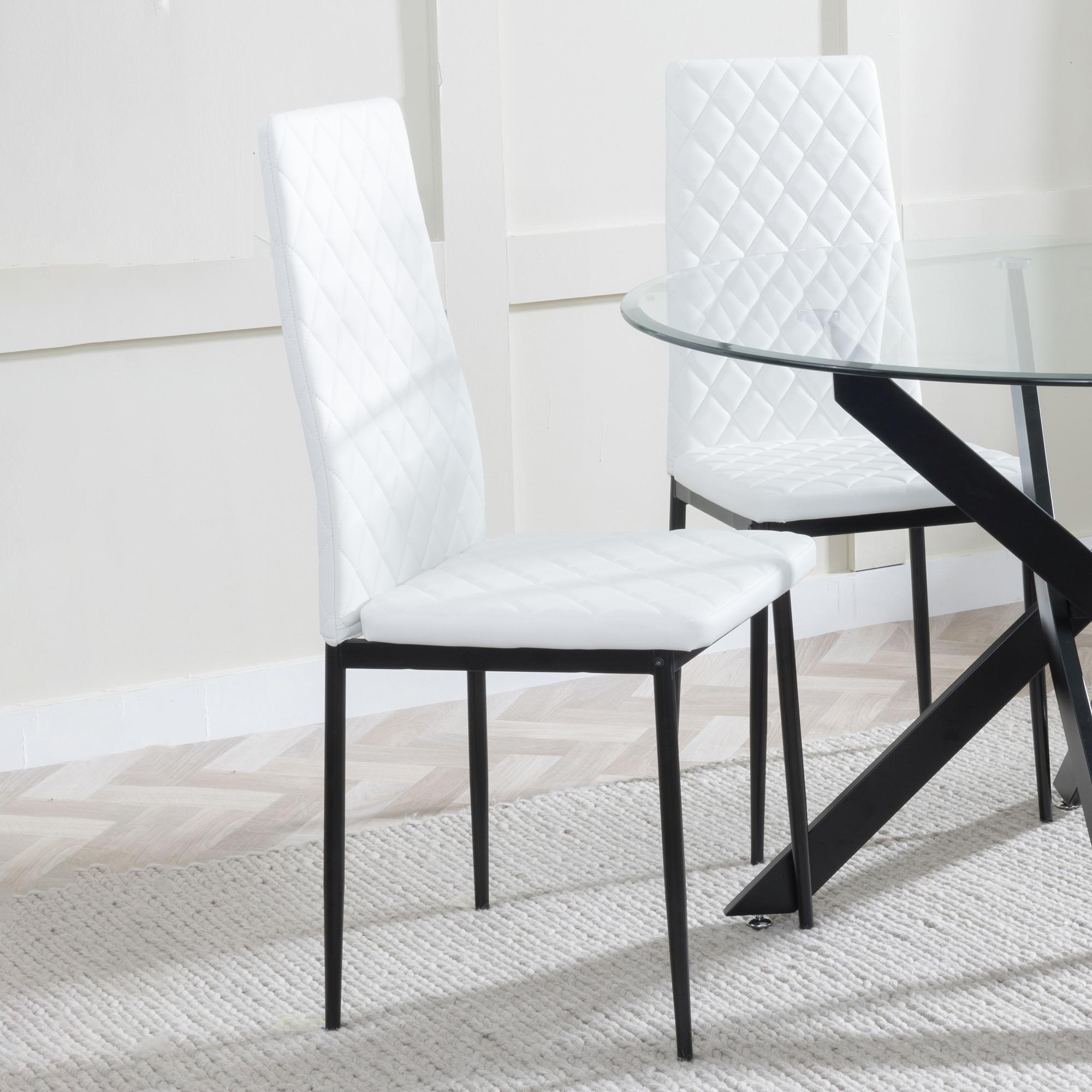 Set of 2 Metro Dining Chairs in White Colour Leather and Black Metal Legs