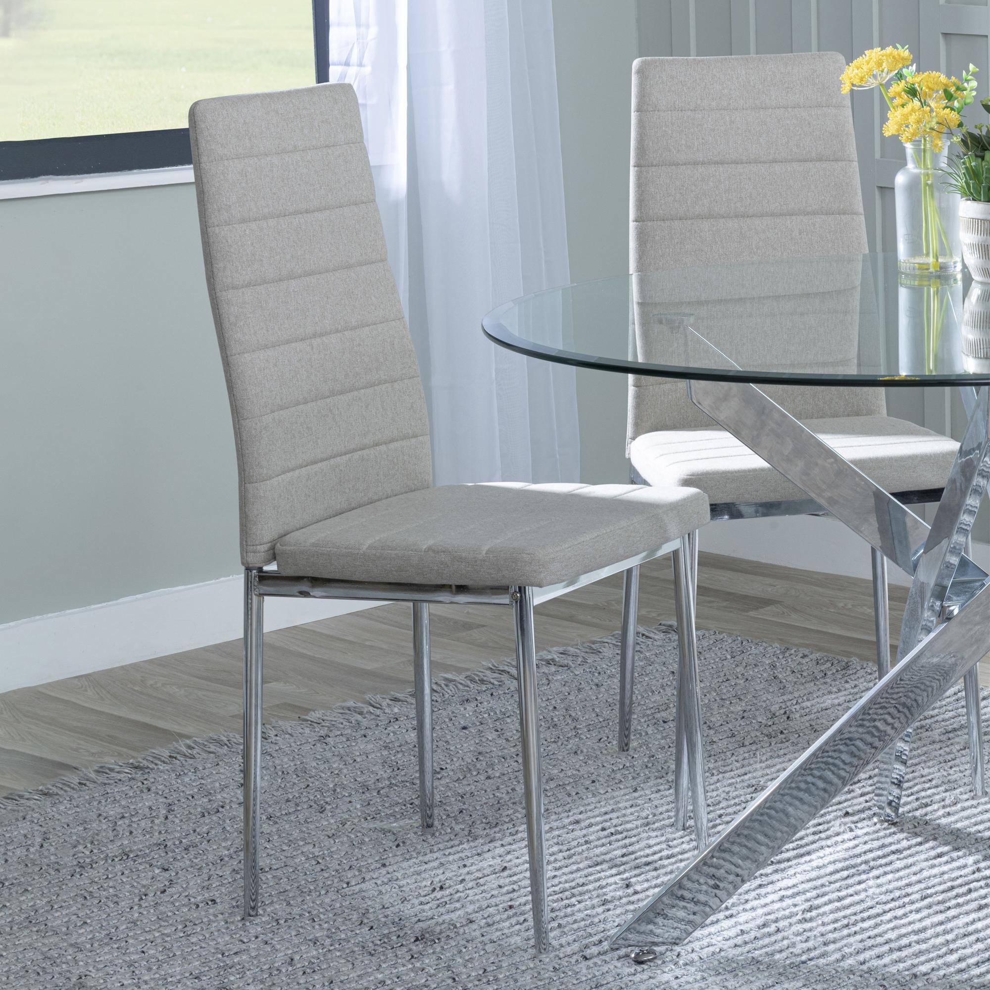 2 x Lido Dining Chair in Sand Colour Fabric with Chrome Legs
