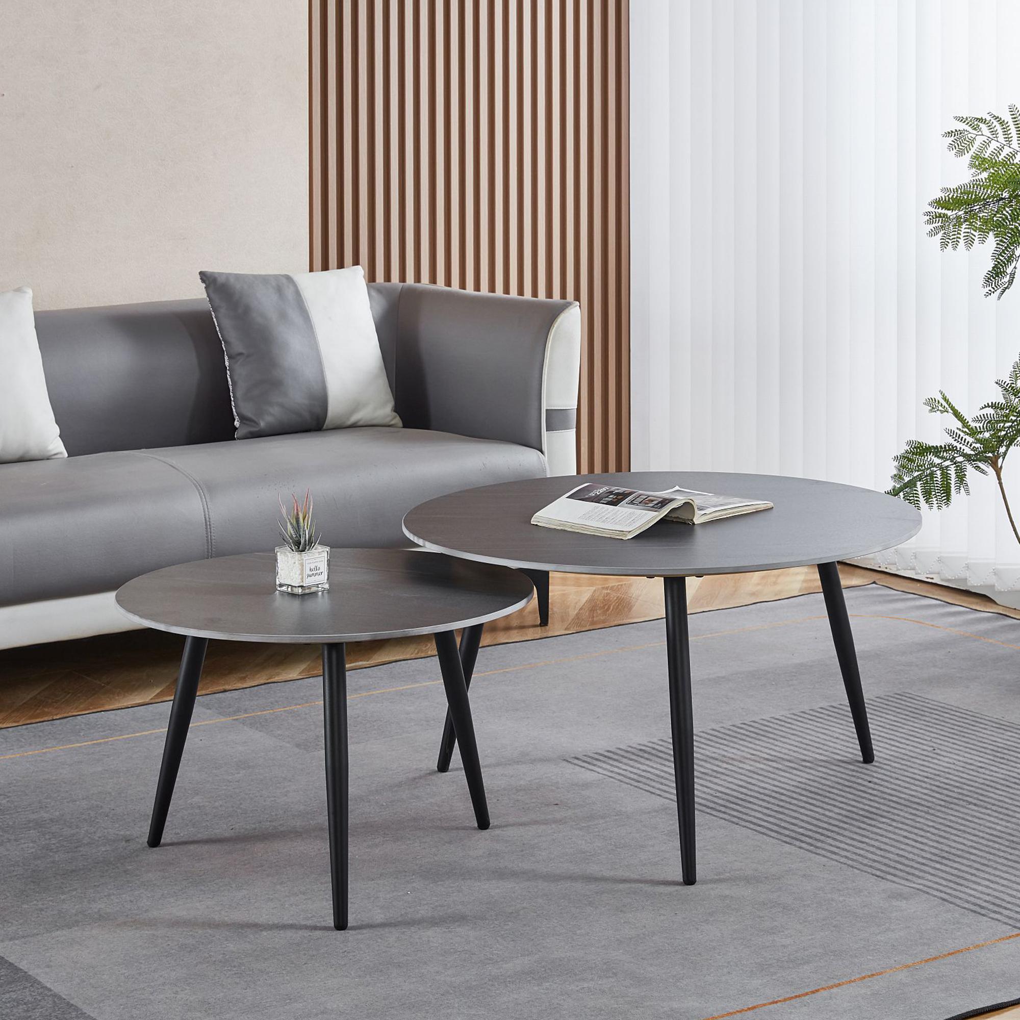 Glade Black Round Ceramic Coffee Table (Set of 2)