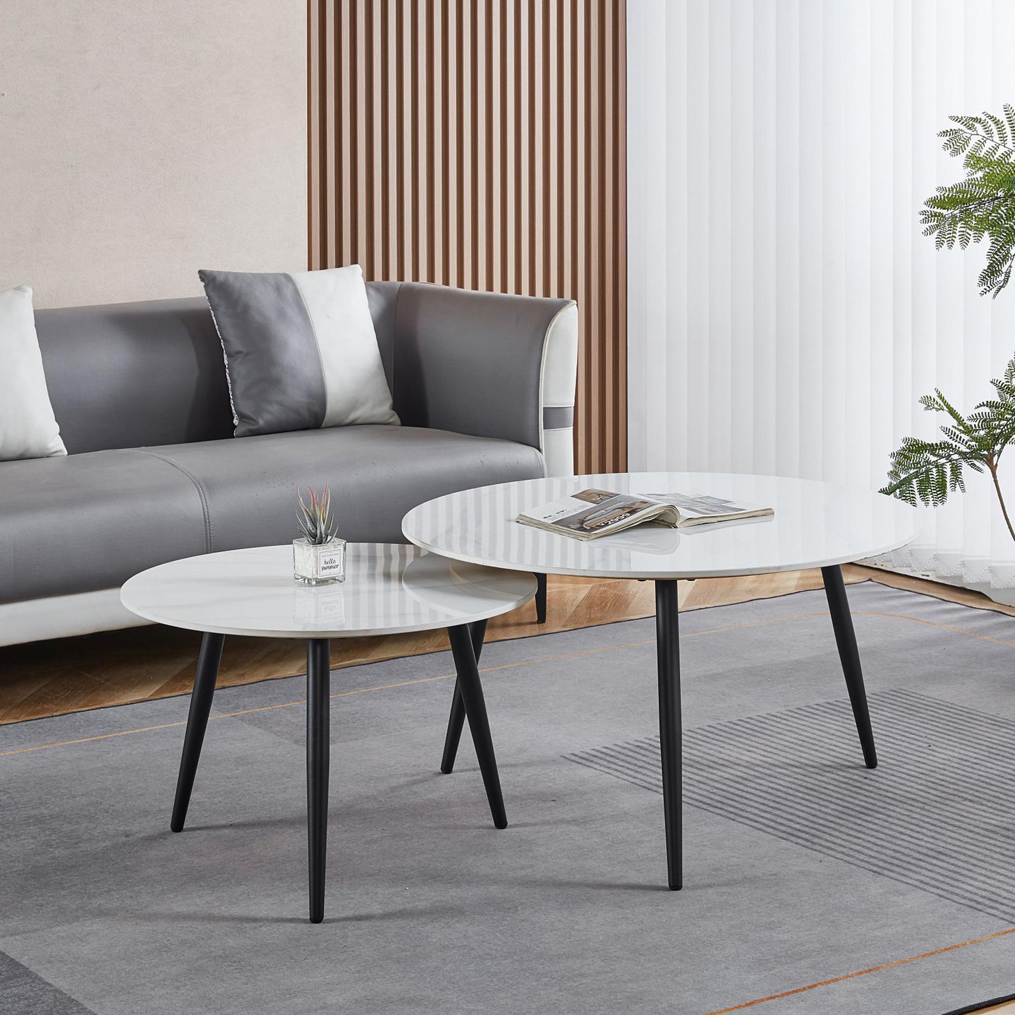 Glade White Round Ceramic Coffee Table (Set of 2)