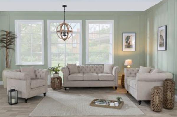 Urban Deco Chesterfield Beige Sofa